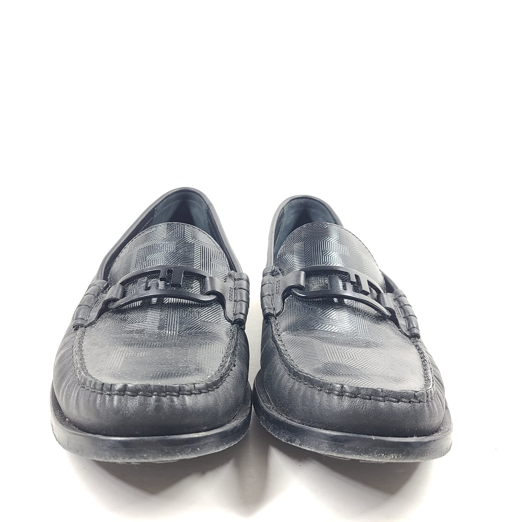 Fendi Men's O'Lock Loafers Leather FF Embossed Casual Shoes Black Sz 8