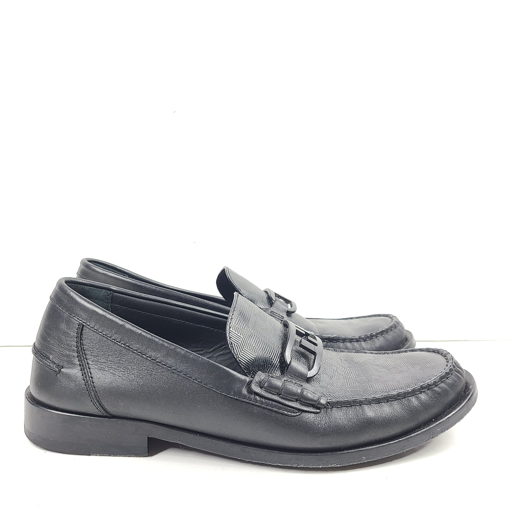 Fendi Men's O'Lock Loafers Leather FF Embossed Casual Shoes Black Sz 8