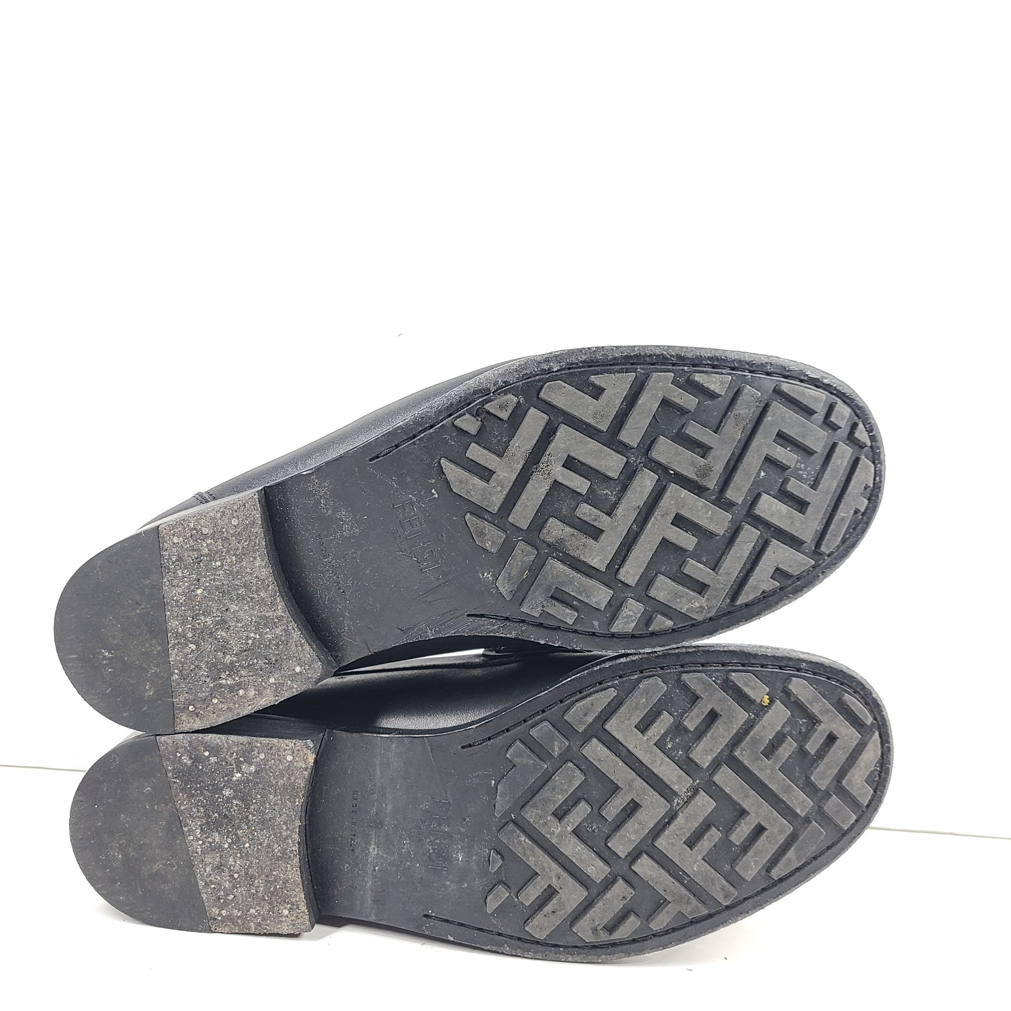 Fendi Men's O'Lock Loafers Leather FF Embossed Casual Shoes Black Sz 8