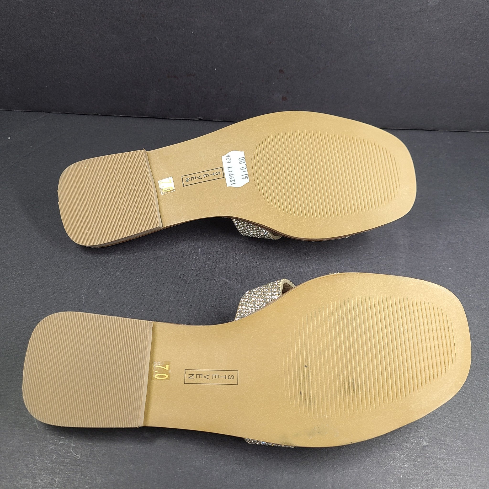 Steve Madden Hadyn-R Silver Rhinestone Slide Square Toe Sandals US 7M
