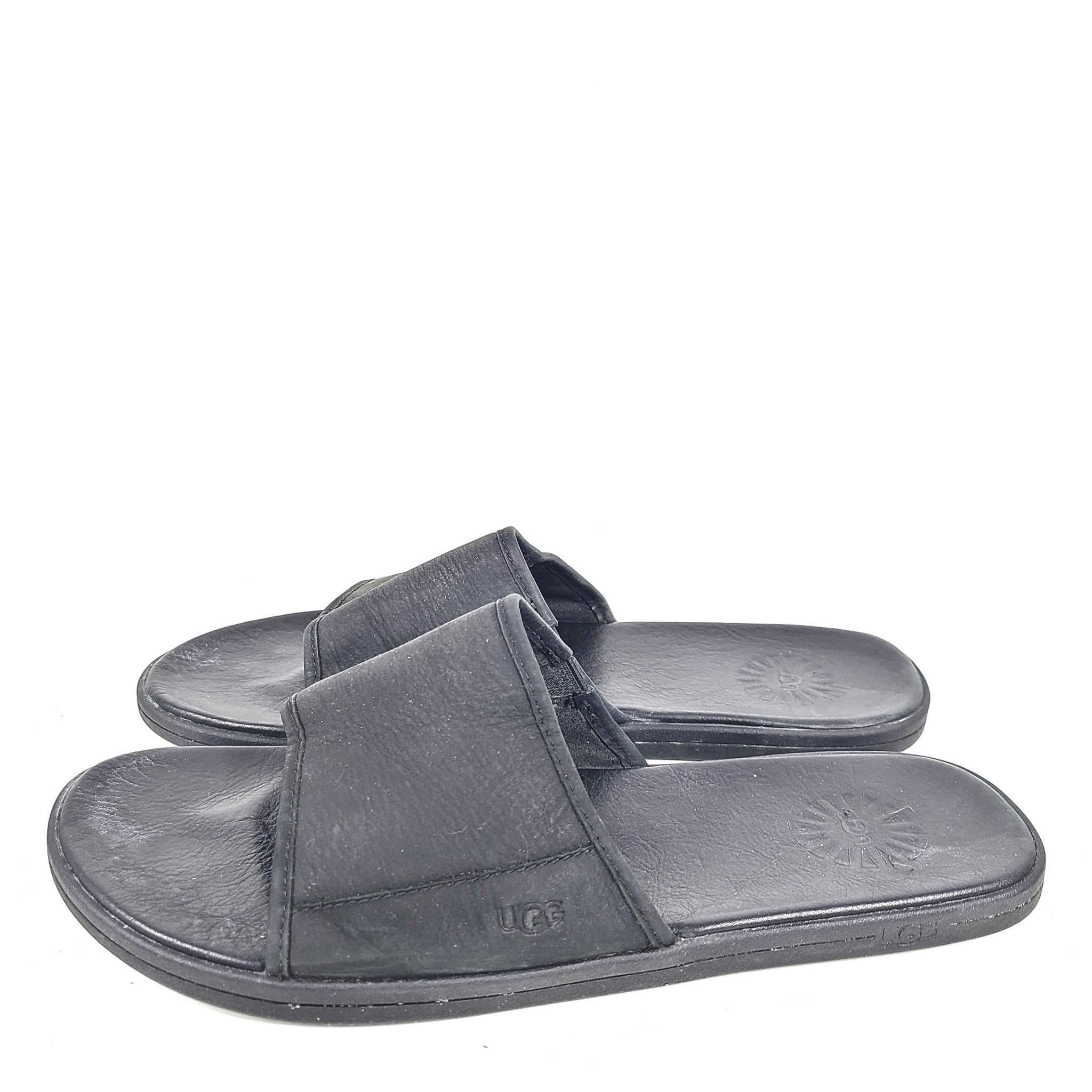 UGG Men's Seaside Slide 1117656 Leather Sandals EVA Footbed Black Sz 11
