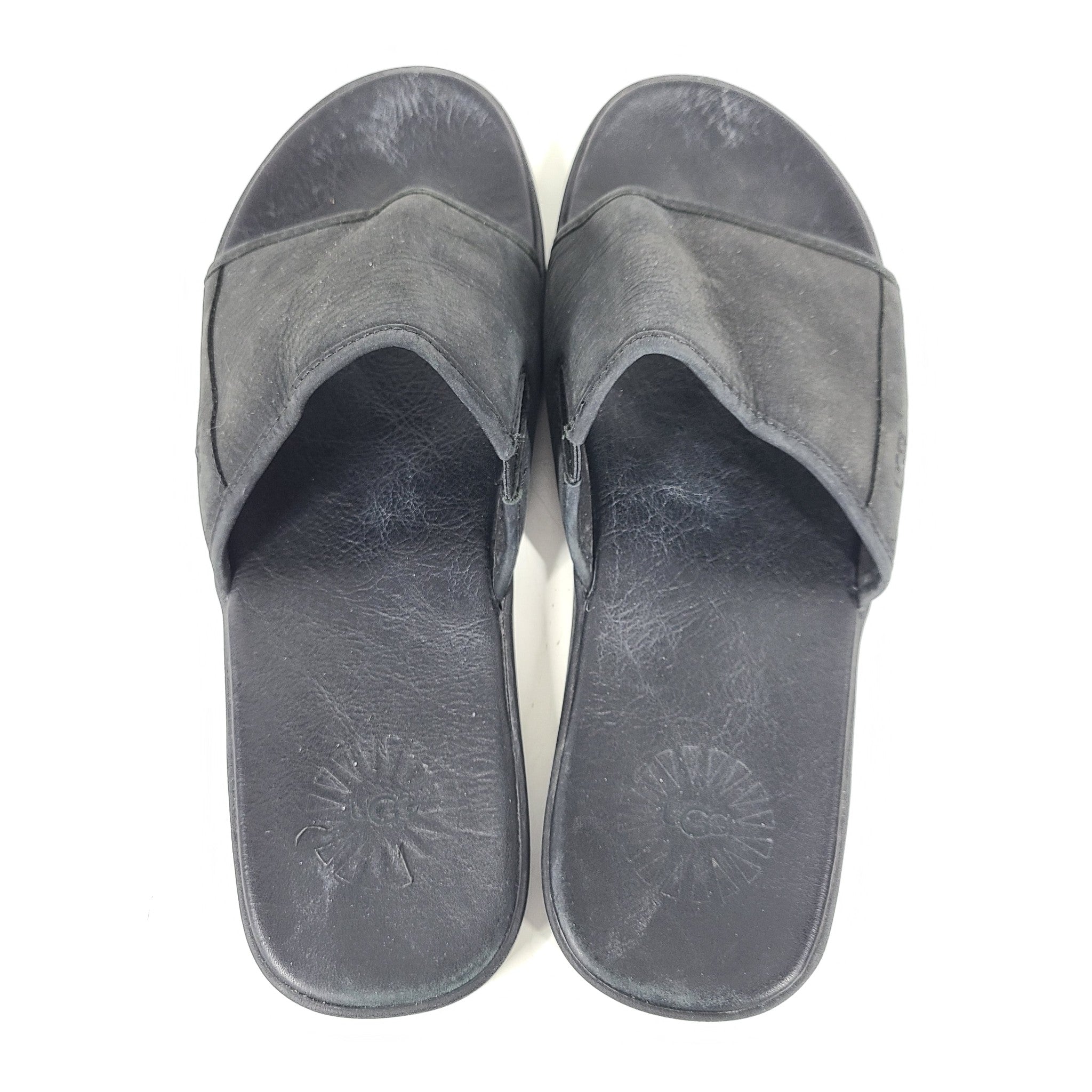 UGG Men's Seaside Slide 1117656 Leather Sandals EVA Footbed Black Sz 11