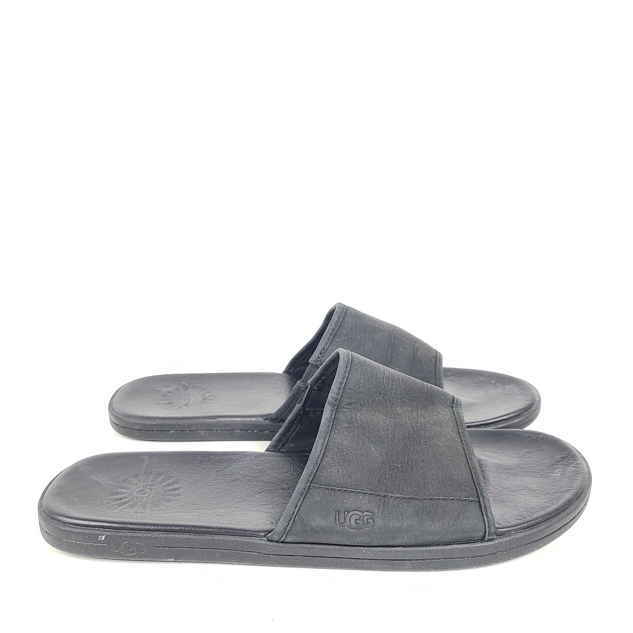 UGG Men's Seaside Slide 1117656 Leather Sandals EVA Footbed Black Sz 11