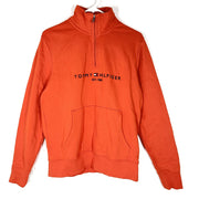Tommy Hilfiger Men's Logo Half-Zip Sweatshirt Fleece Lined Mock Neck Orange S
