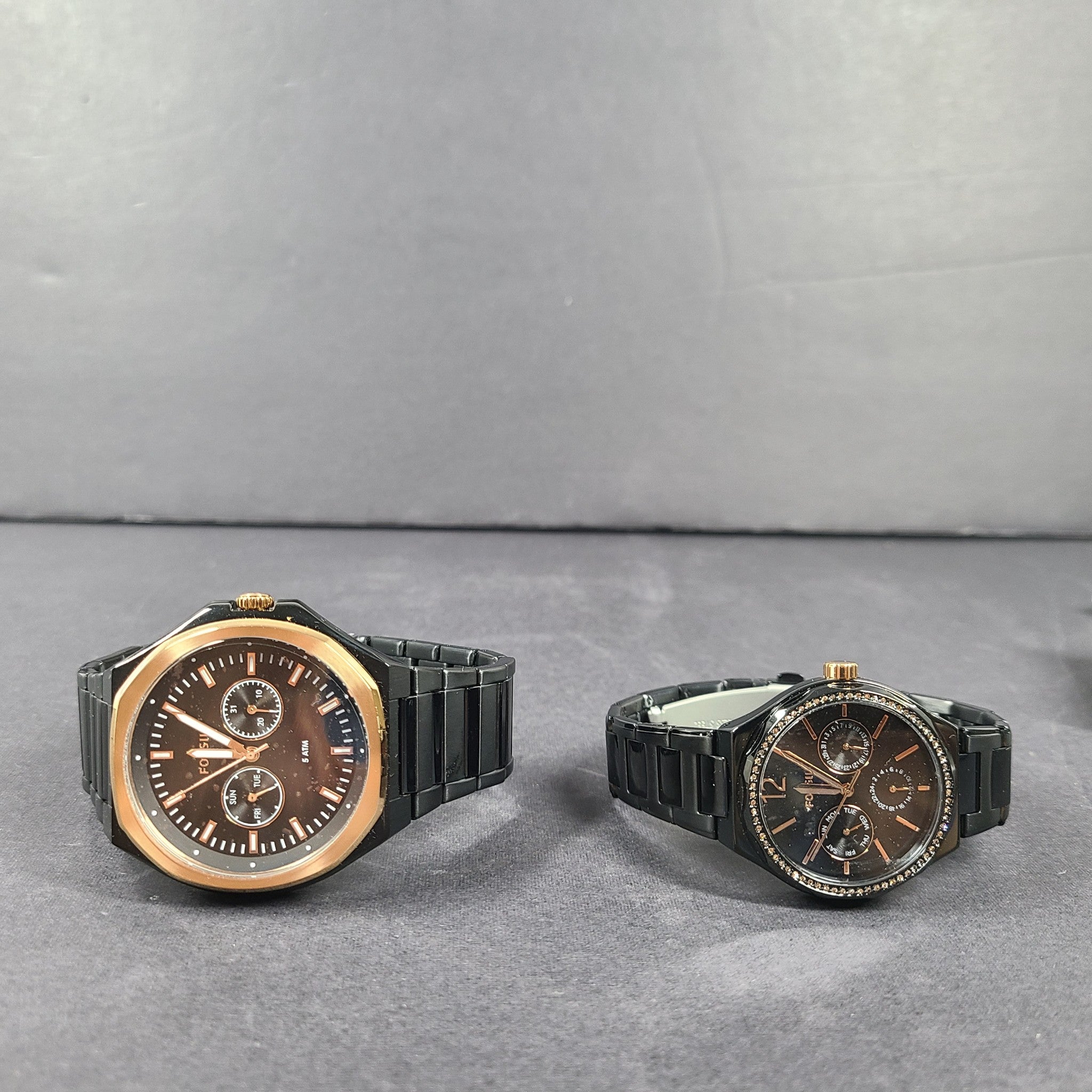 Fossil His and Her Multifunction Black Stainless Steel Watch Set BQ2645SET