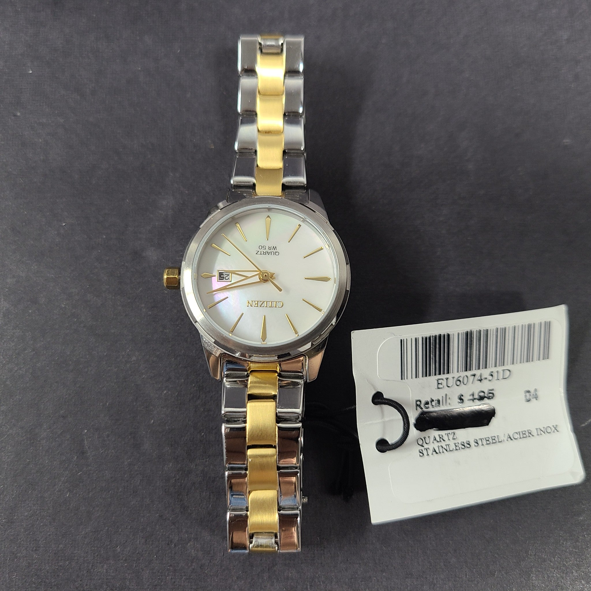 Citizen Women's Elegance Quartz Watch Mother of Pearl SIlver Gold EU6074-51D