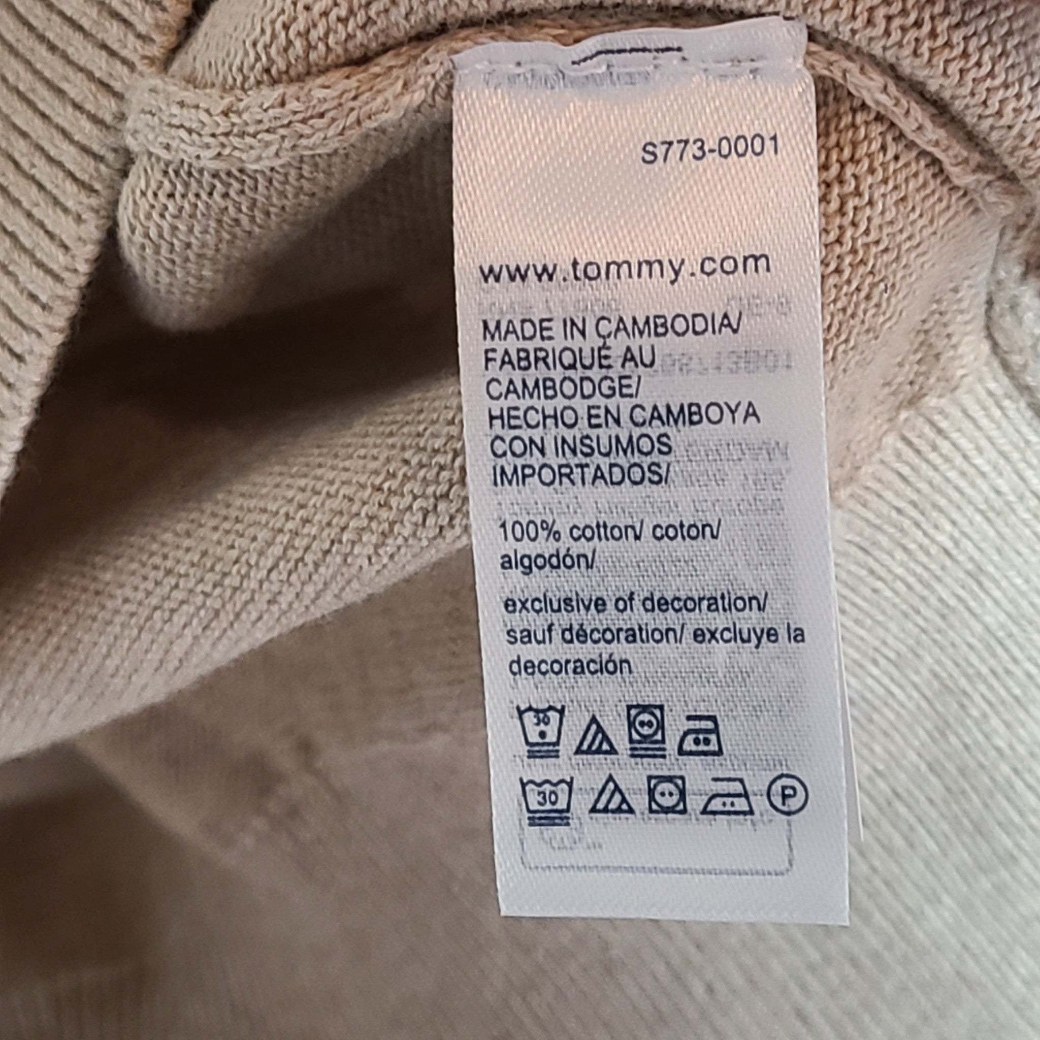 Tommy Hilfiger Men's Flag Logo V-Neck Sweater LS Shirt 78J8323 Beige Tan Sz L