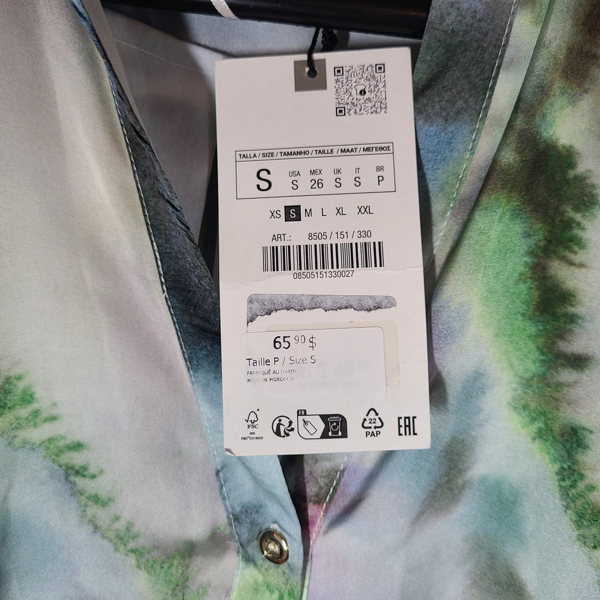 Zara Women's Tie Dye Print Oversized Buttoned Blouse Long Sleeve Blue Sz S