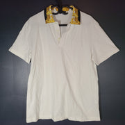 Versace Men's Renaissance Print Collar Polo Shirt White Sz L