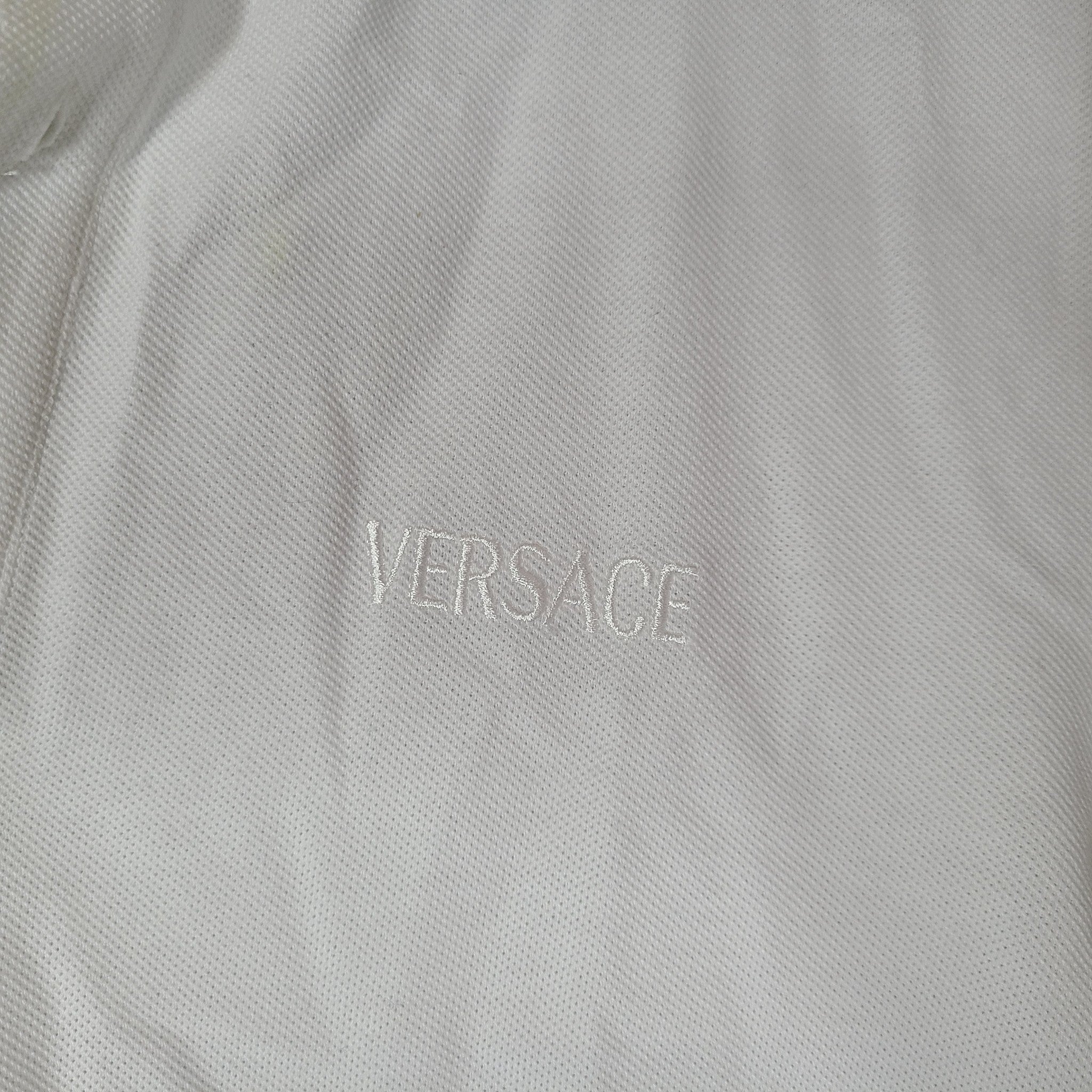 Versace Men's Renaissance Print Collar Polo Shirt White Sz L