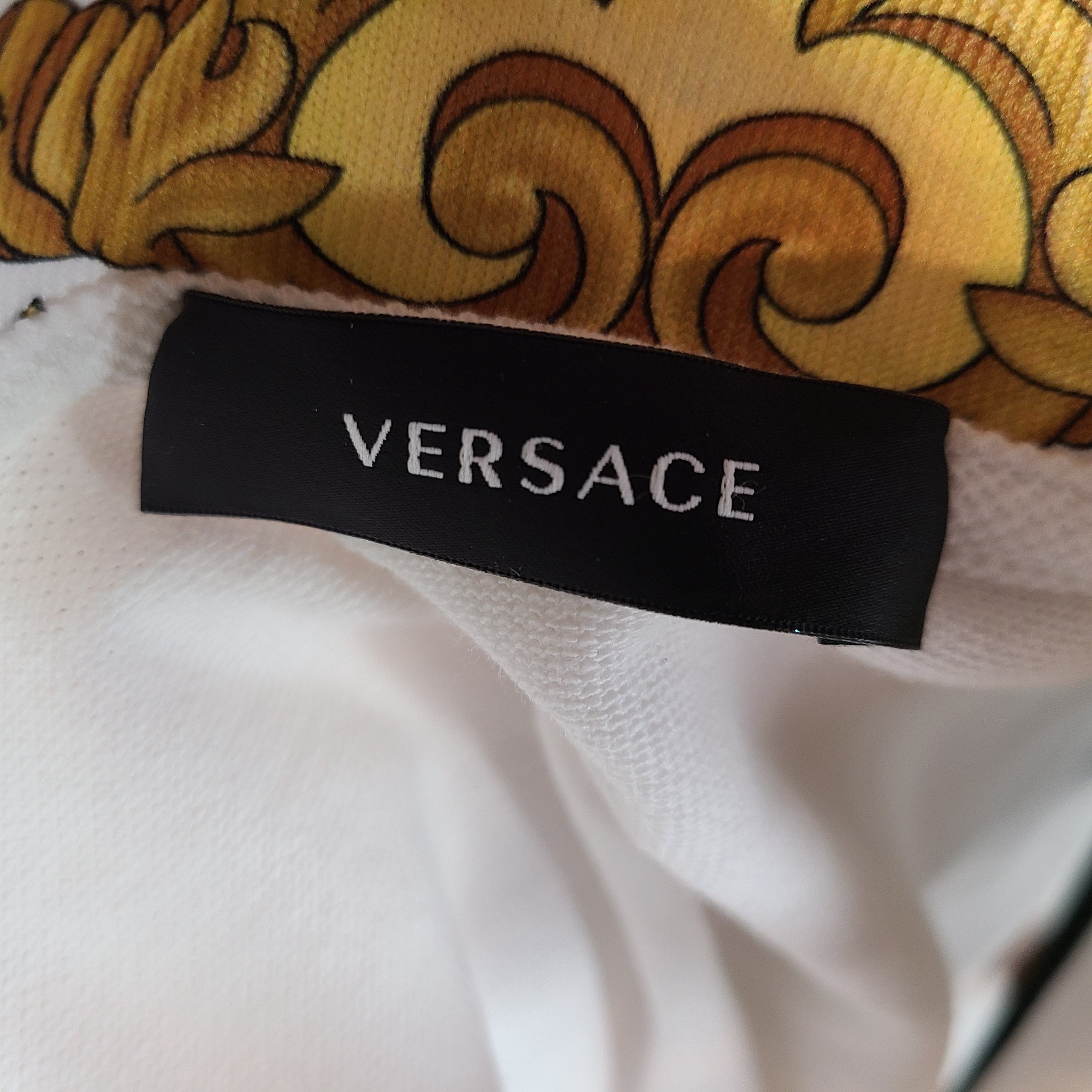 Versace Men's Renaissance Print Collar Polo Shirt White Sz L