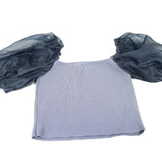 Wilfred Women's Organza Puff Sleeve Blouse Cropped Top Shirt Square Neck Blue XS