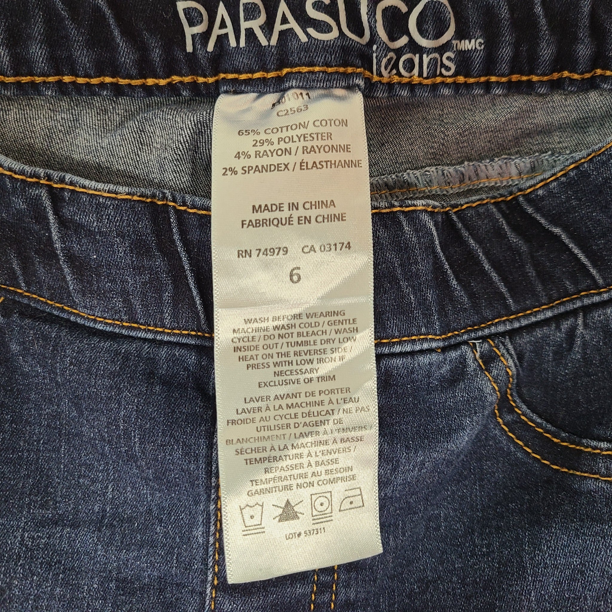 Parasuco Women's Denim Jeans Pull On Leggings Jeggings Tummy Control Blue Sz 6