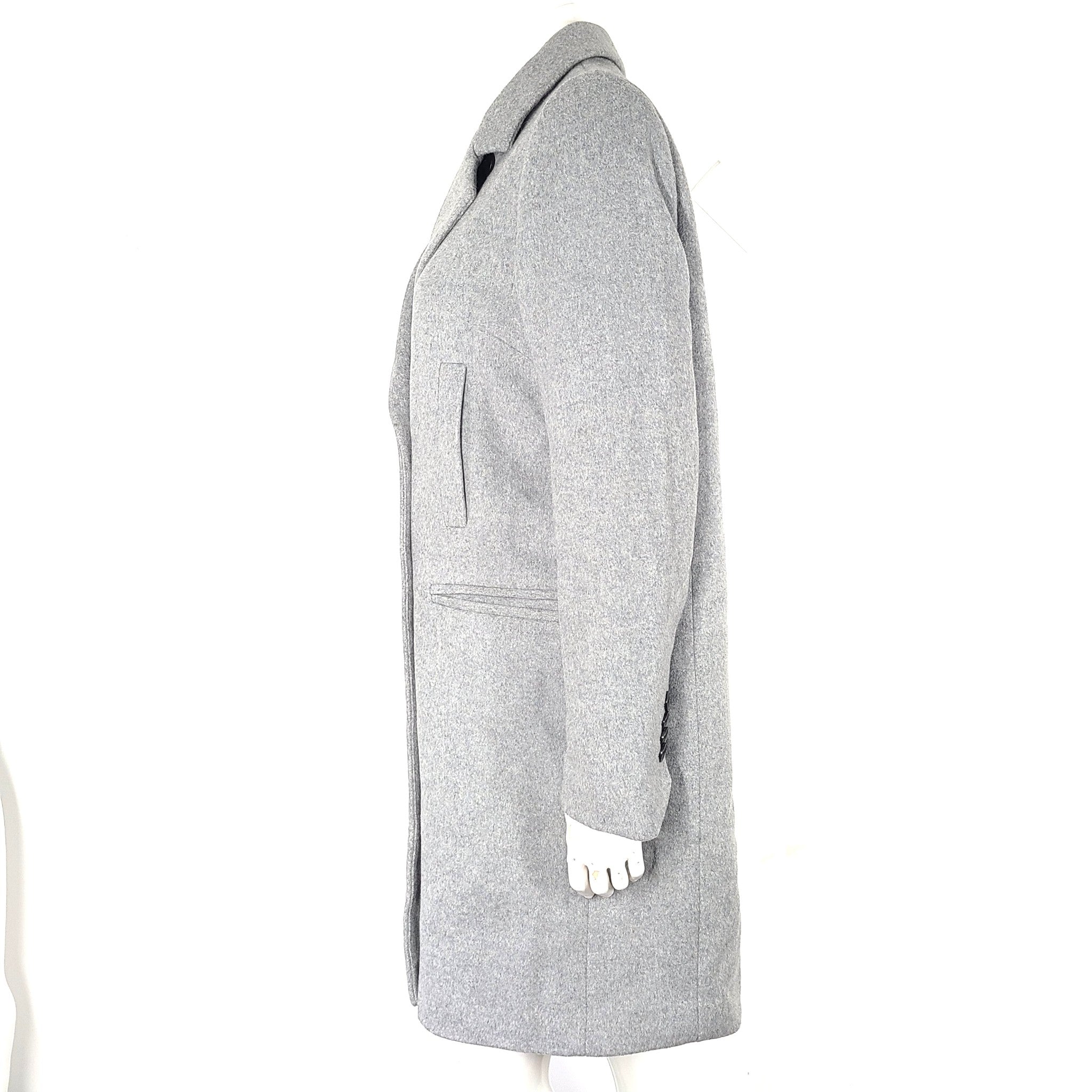 Frank and Oak Women's Recycled Wool Coat Peacoat Double Breasted Light Gray Sz S