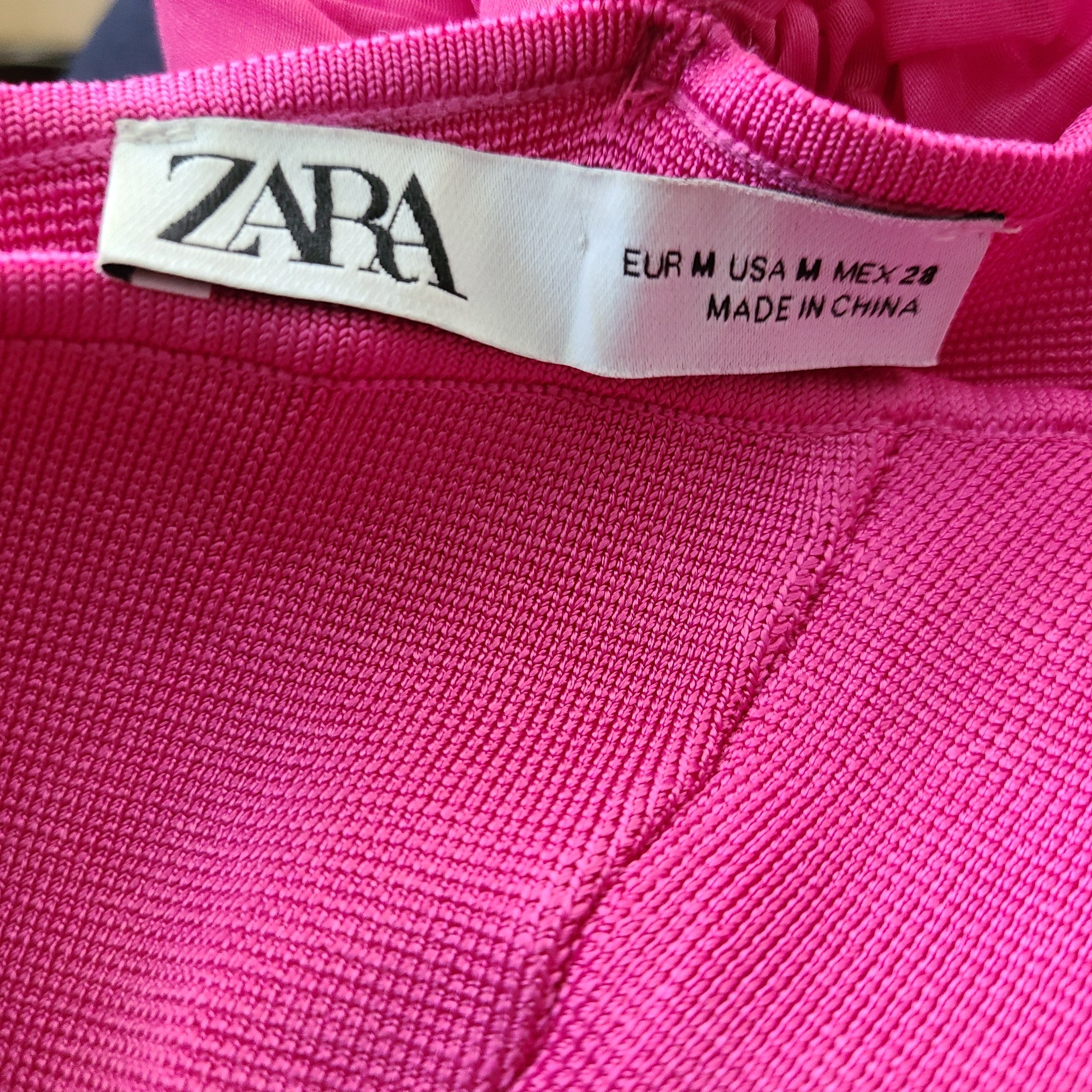 Zara Women's Organza Sleeve Knit Top Fuchsia Pink 2142/100/630 Sz M