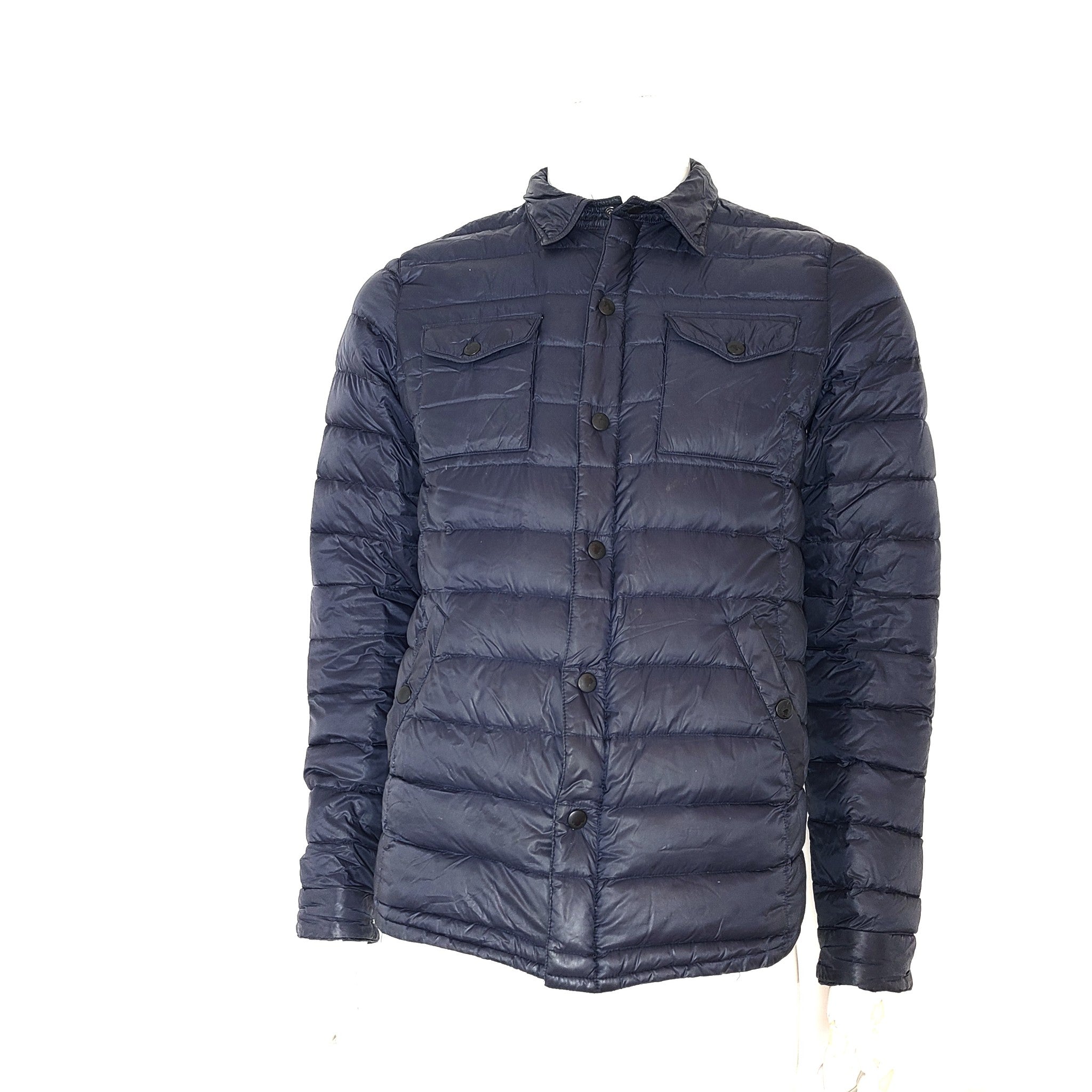 JOTT Men's Light Down Jacket Shirt Collar Marine Cris Navy Blue Sz M