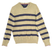 Tommy Hilfiger Men's Striped Sweater 100% Knit Cotton Green Navy Sz L