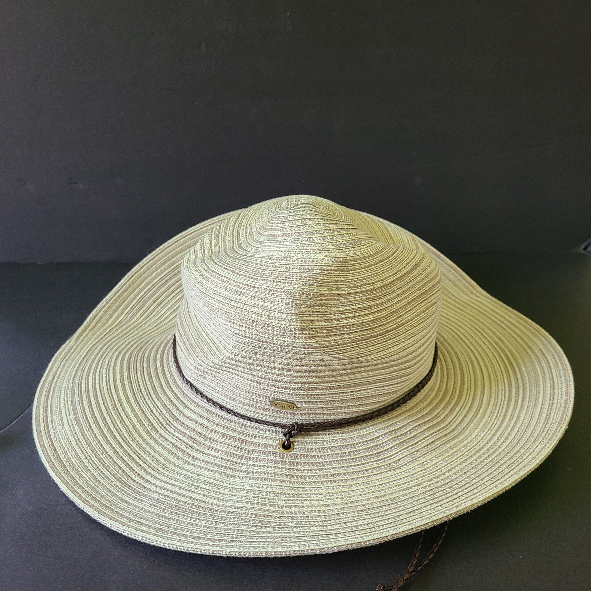Scala Women's Luca Wide Brim Western Hat Safari with Chin Cord Beige