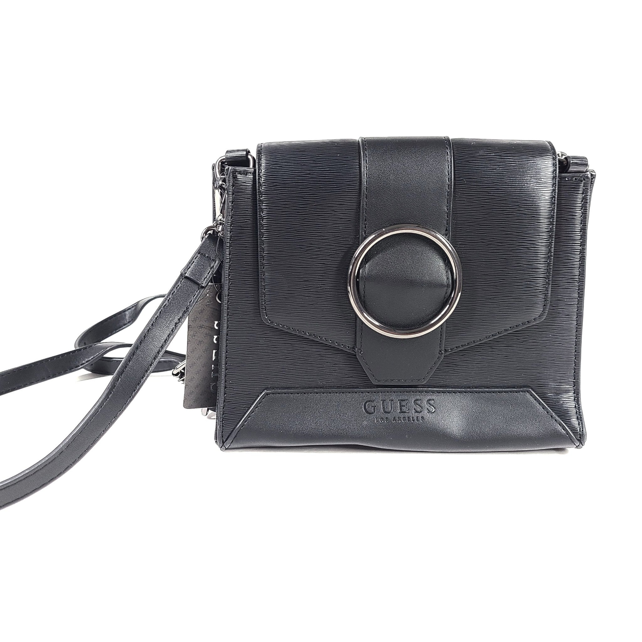 Guess Women's Mabel Small Belted Satchel Cross Body Faux Leather Black