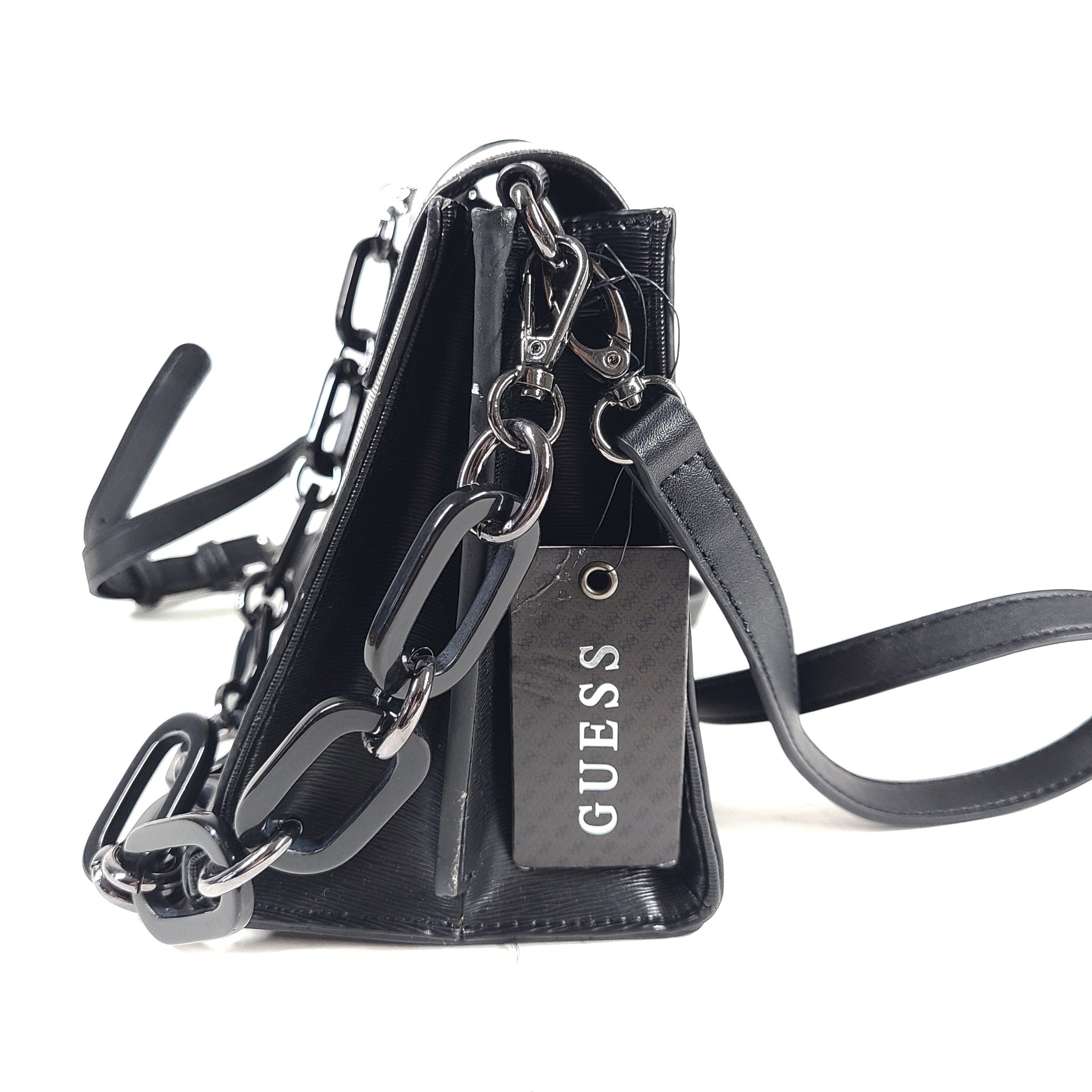Guess Women's Mabel Small Belted Satchel Cross Body Faux Leather Black