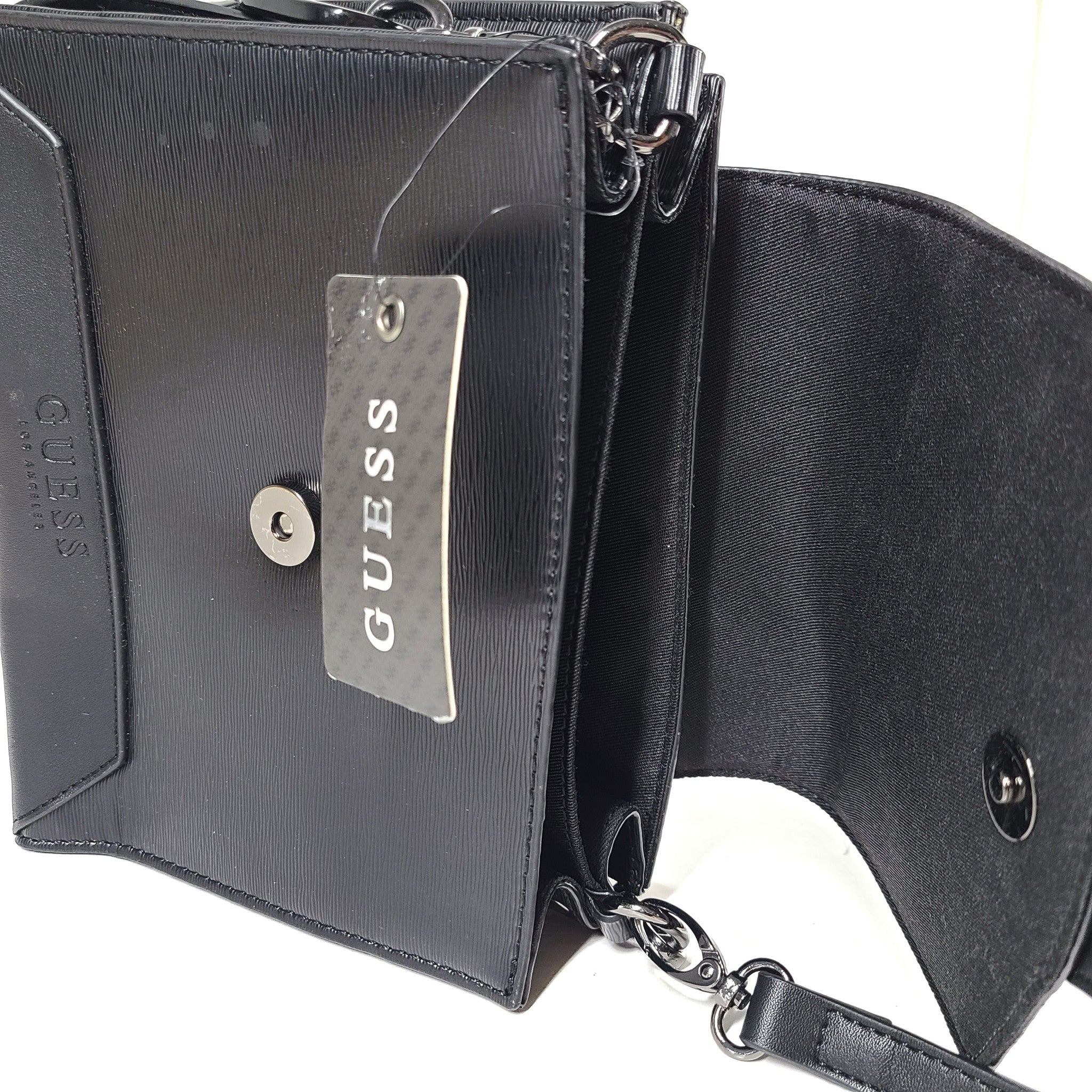 Guess Women's Mabel Small Belted Satchel Cross Body Faux Leather Black