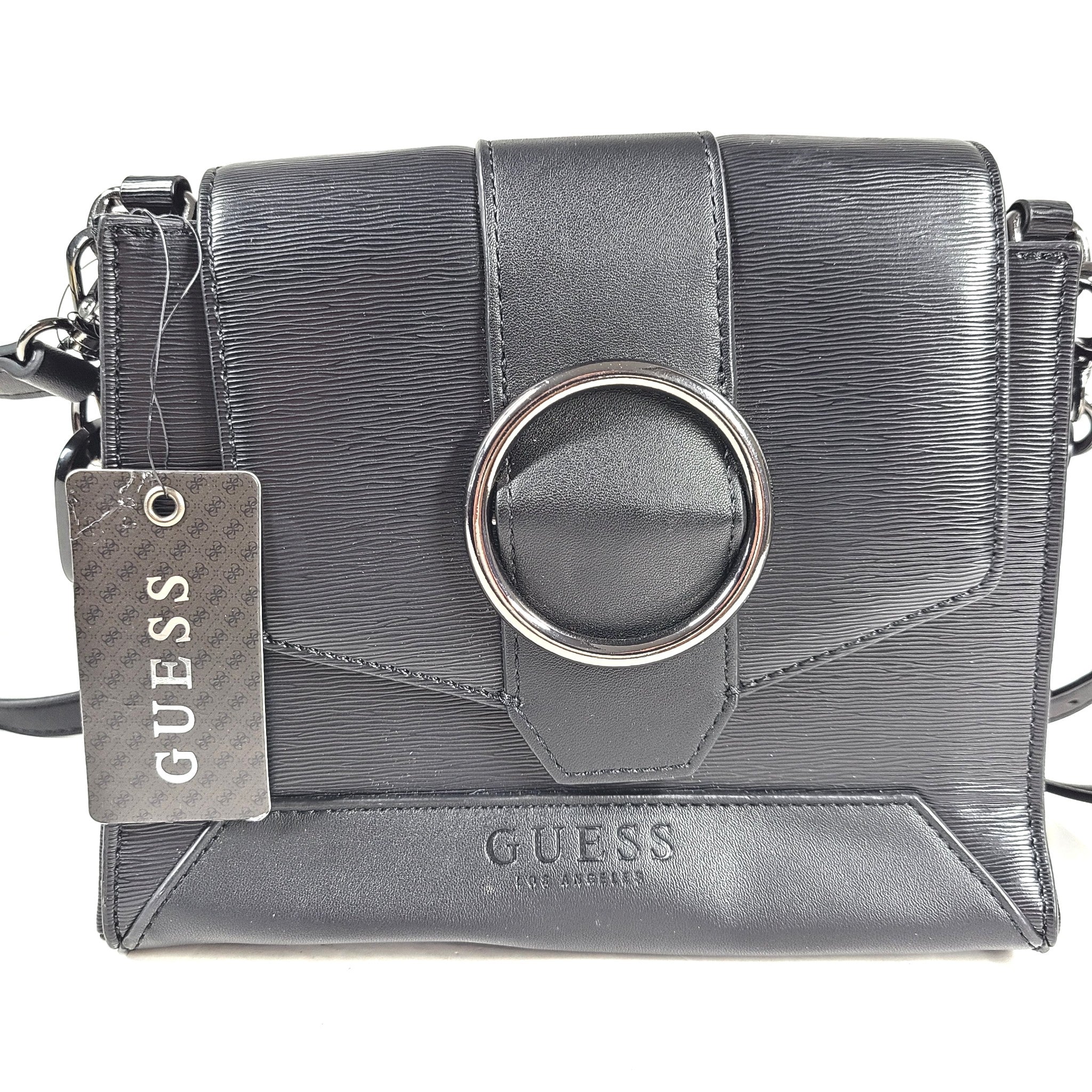 Guess Women's Mabel Small Belted Satchel Cross Body Faux Leather Black