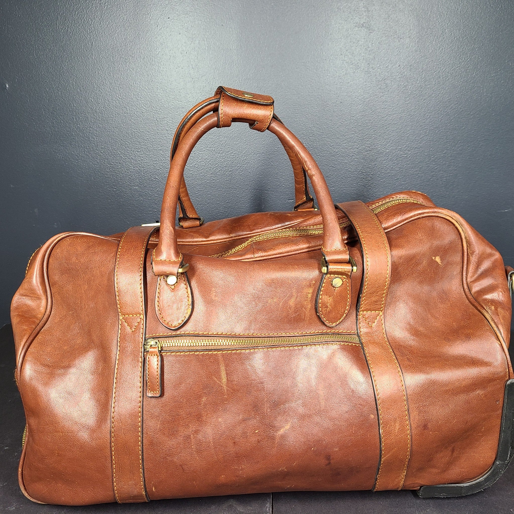 Cristina Rui 21" Leather Duffel Bag Weekender Luggage Carry On Brown