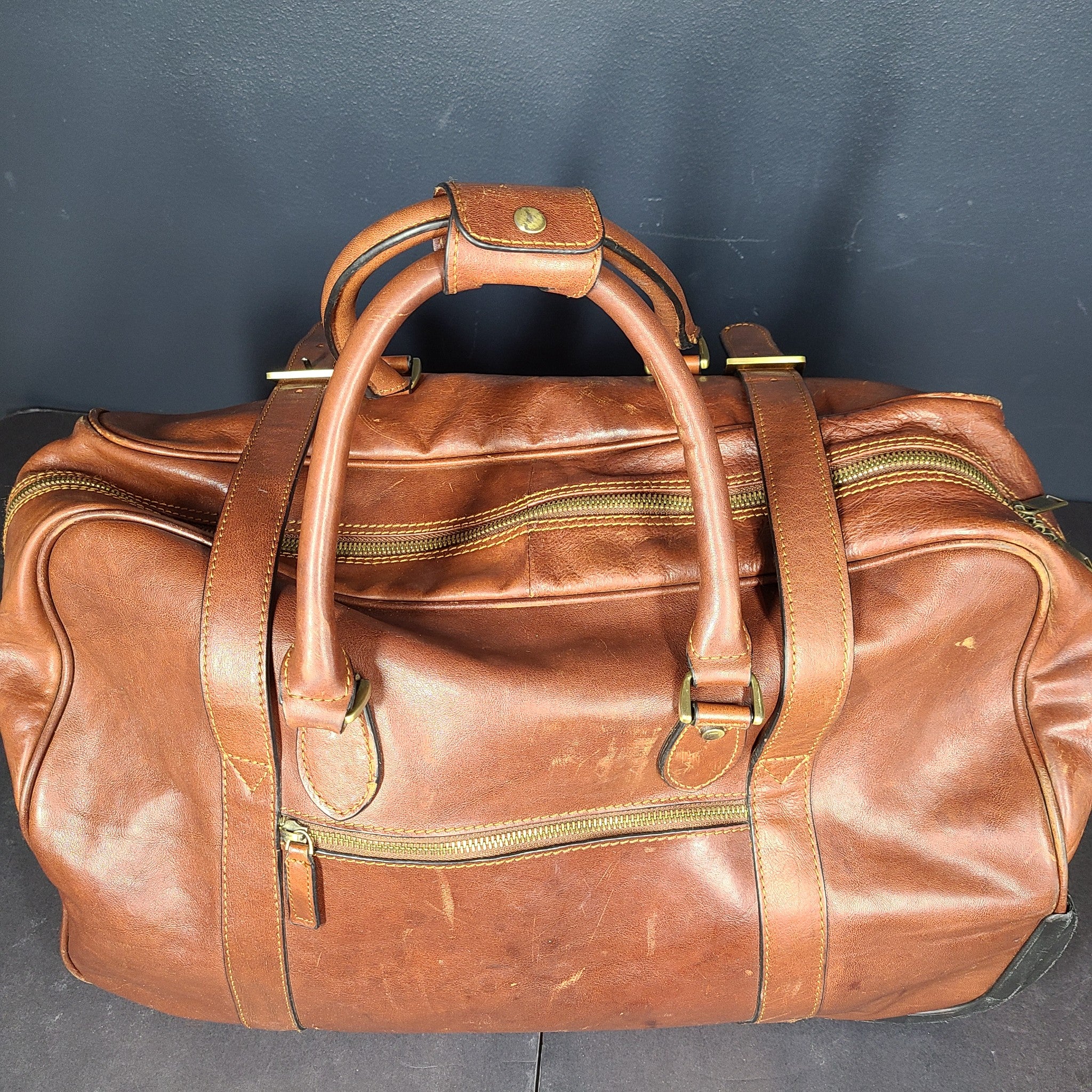 Cristina Rui 21" Leather Duffel Bag Weekender Luggage Carry On Brown