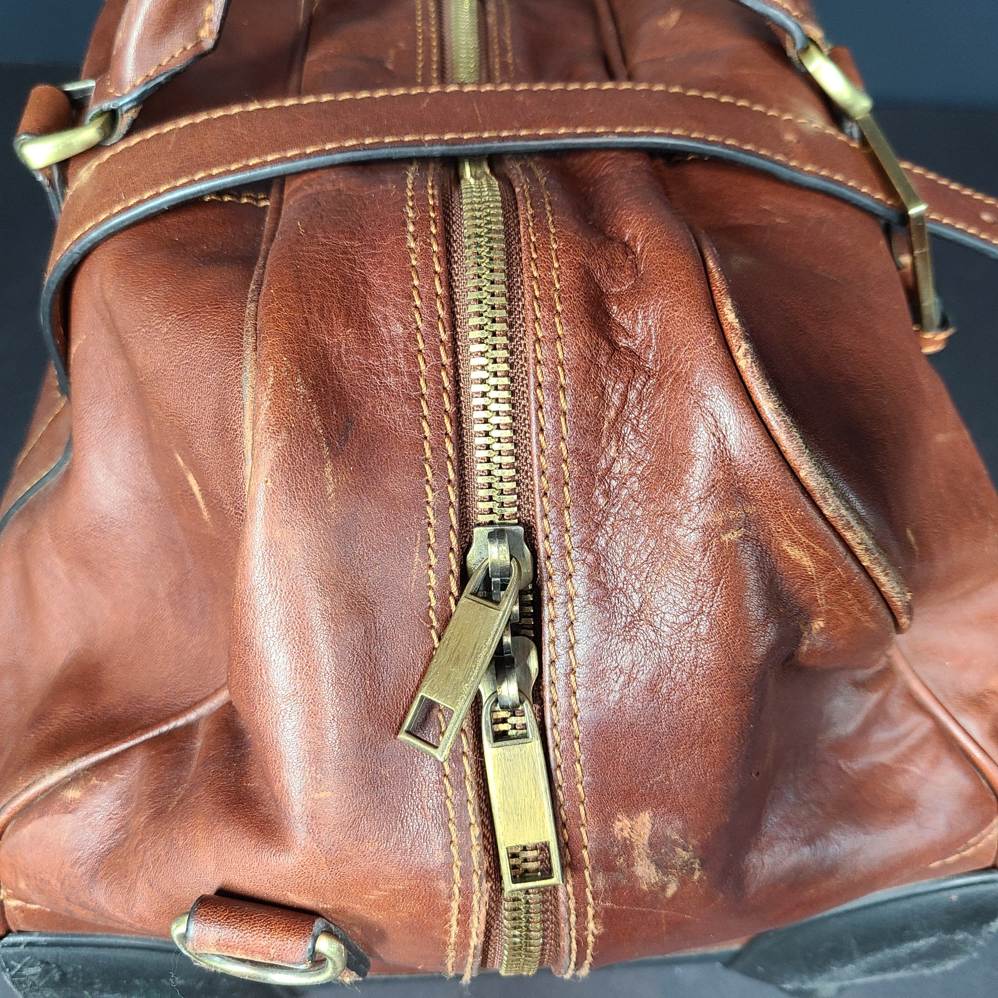 Cristina Rui 21" Leather Duffel Bag Weekender Luggage Carry On Brown