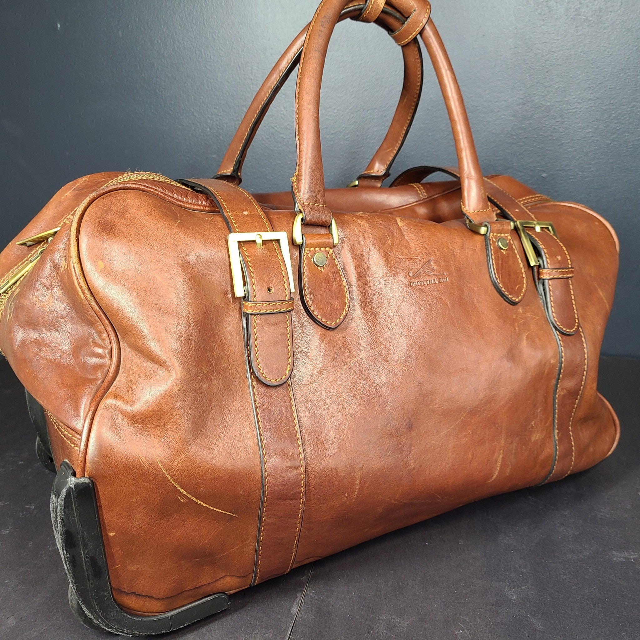 Cristina Rui 21" Leather Duffel Bag Weekender Luggage Carry On Brown