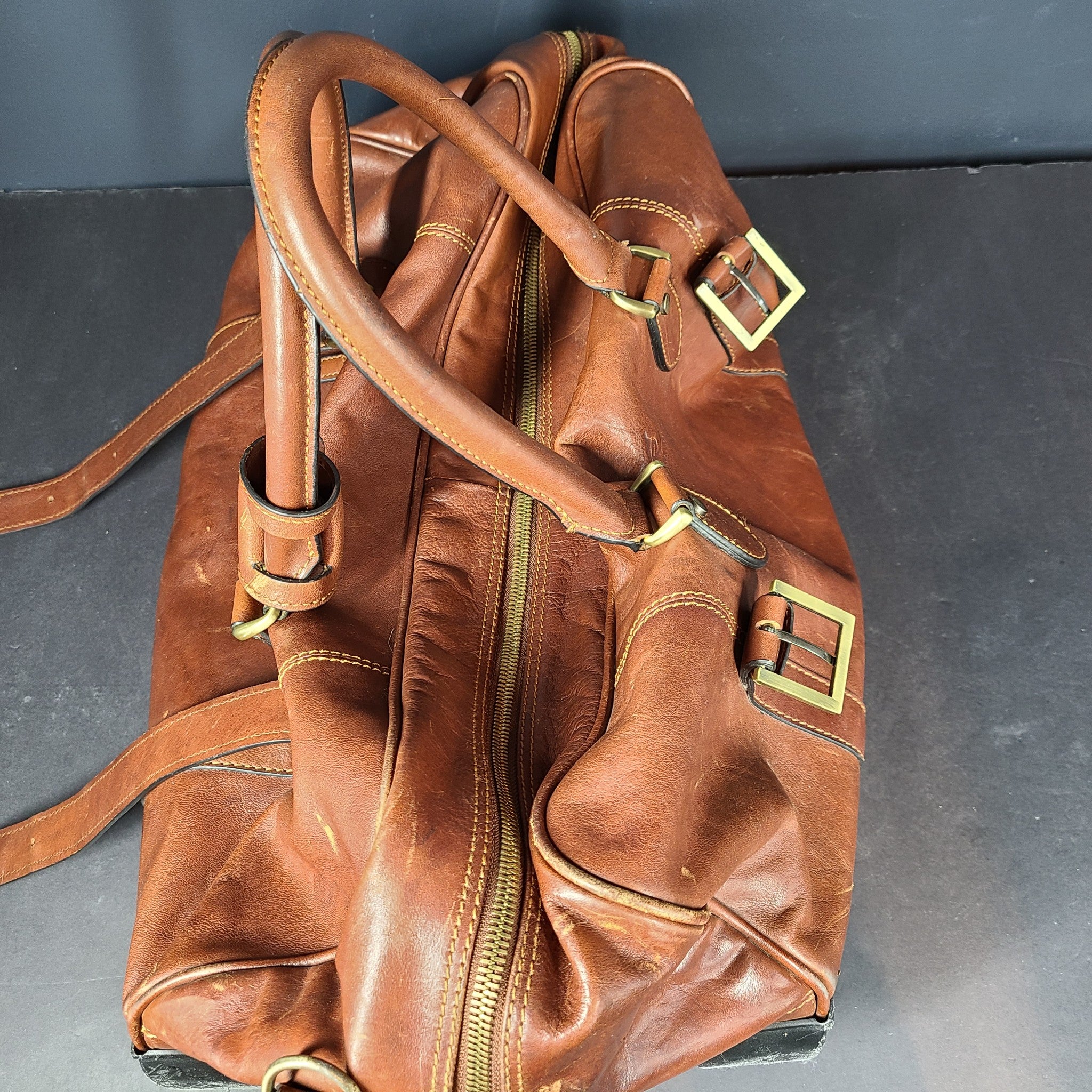 Cristina Rui 21" Leather Duffel Bag Weekender Luggage Carry On Brown