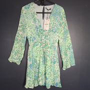 Zara Women's Mini V-Neck Dress Floral Print Fit & Flare Light Green Sz S
