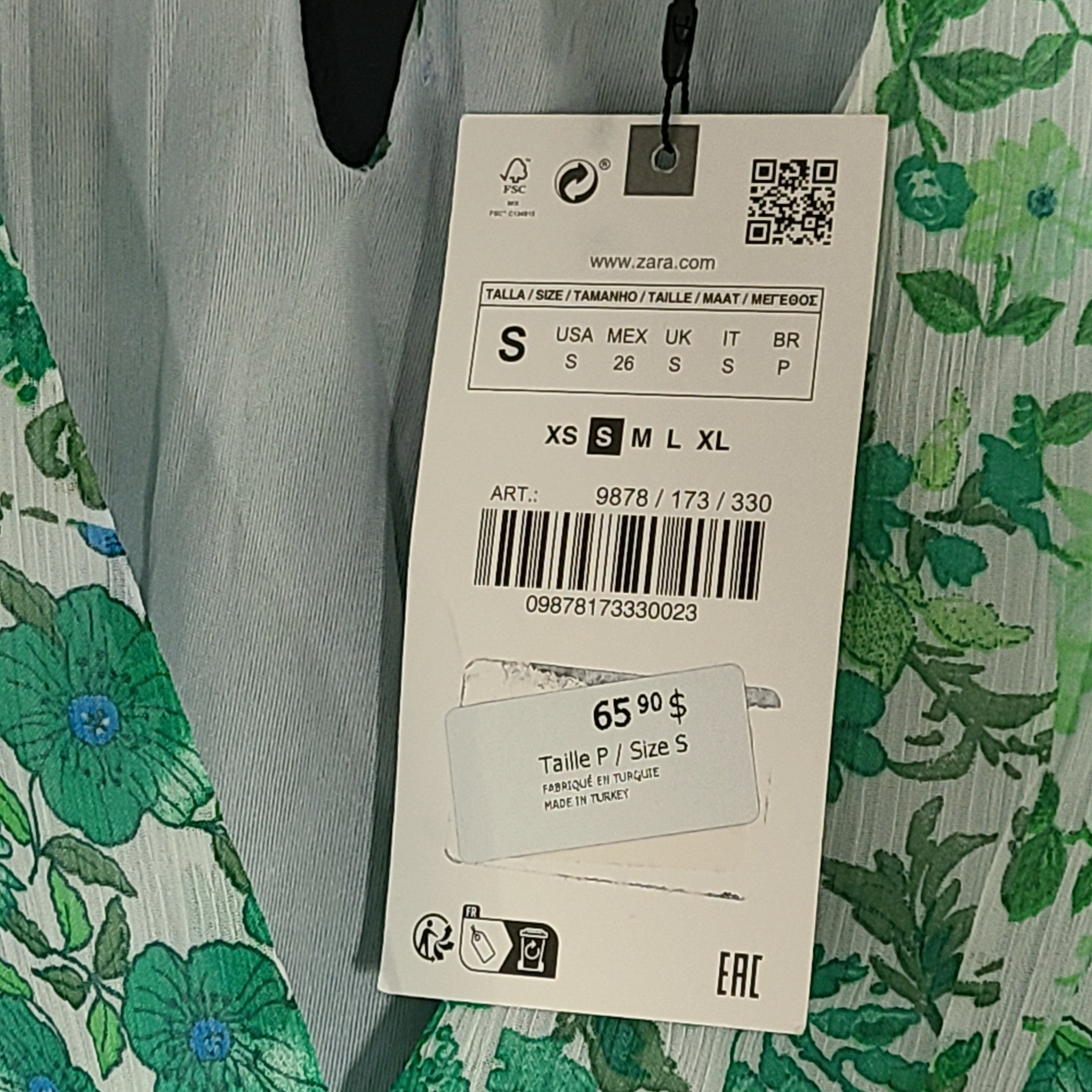 Zara Women's Mini V-Neck Dress Floral Print Fit & Flare Light Green Sz S