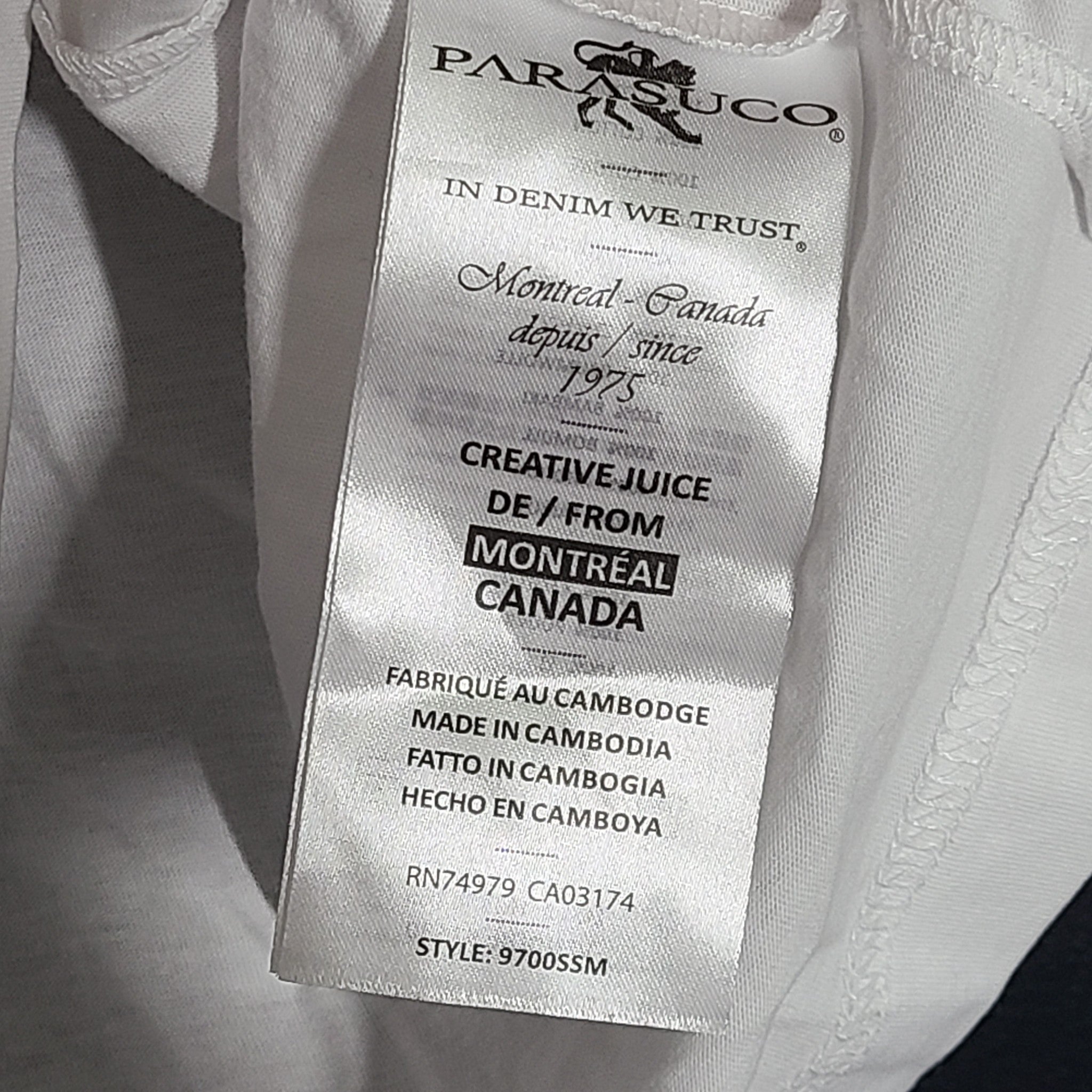 Parasuco Men's 3D Silver Gel Print Logo Tee Short Sleeve T-Shirt White Sz. M