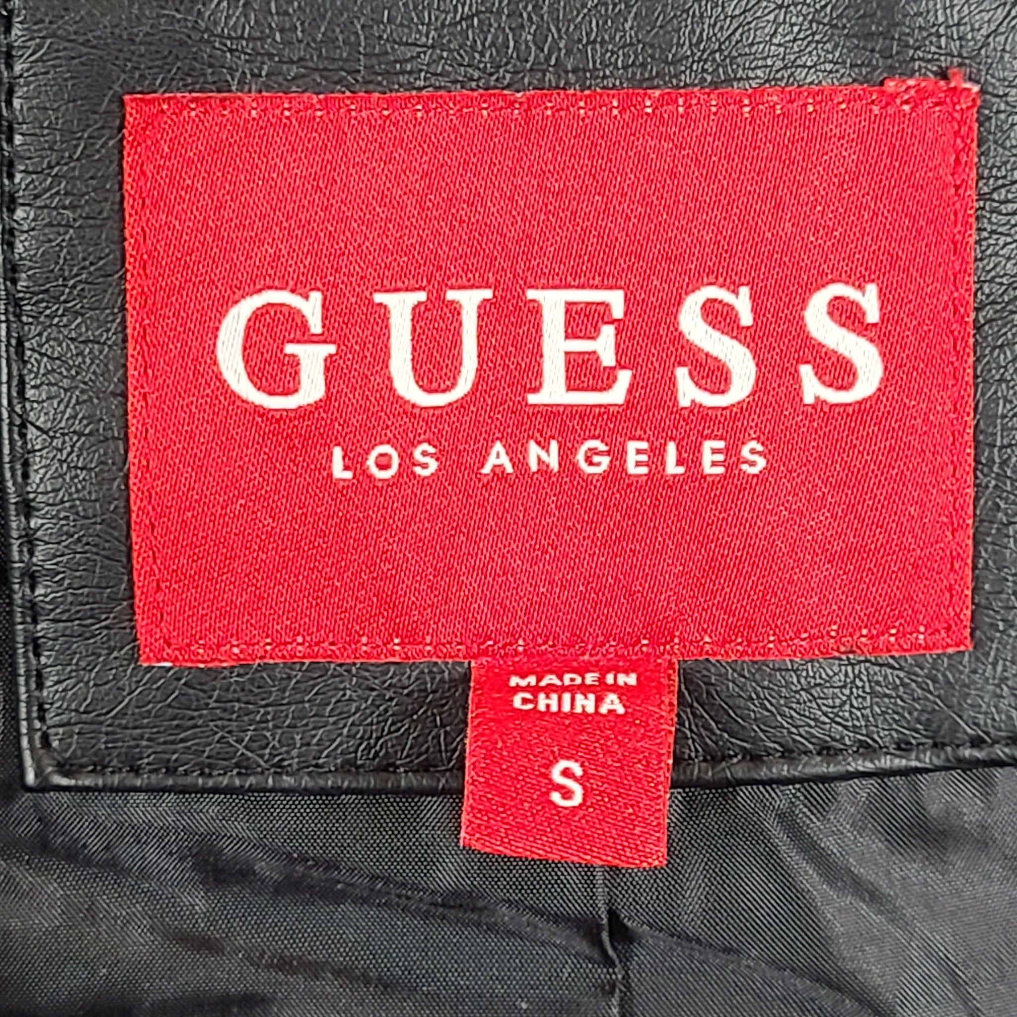 Guess Women's Ceci Faux-Leather Moto Jacket Hooded Black Sz S