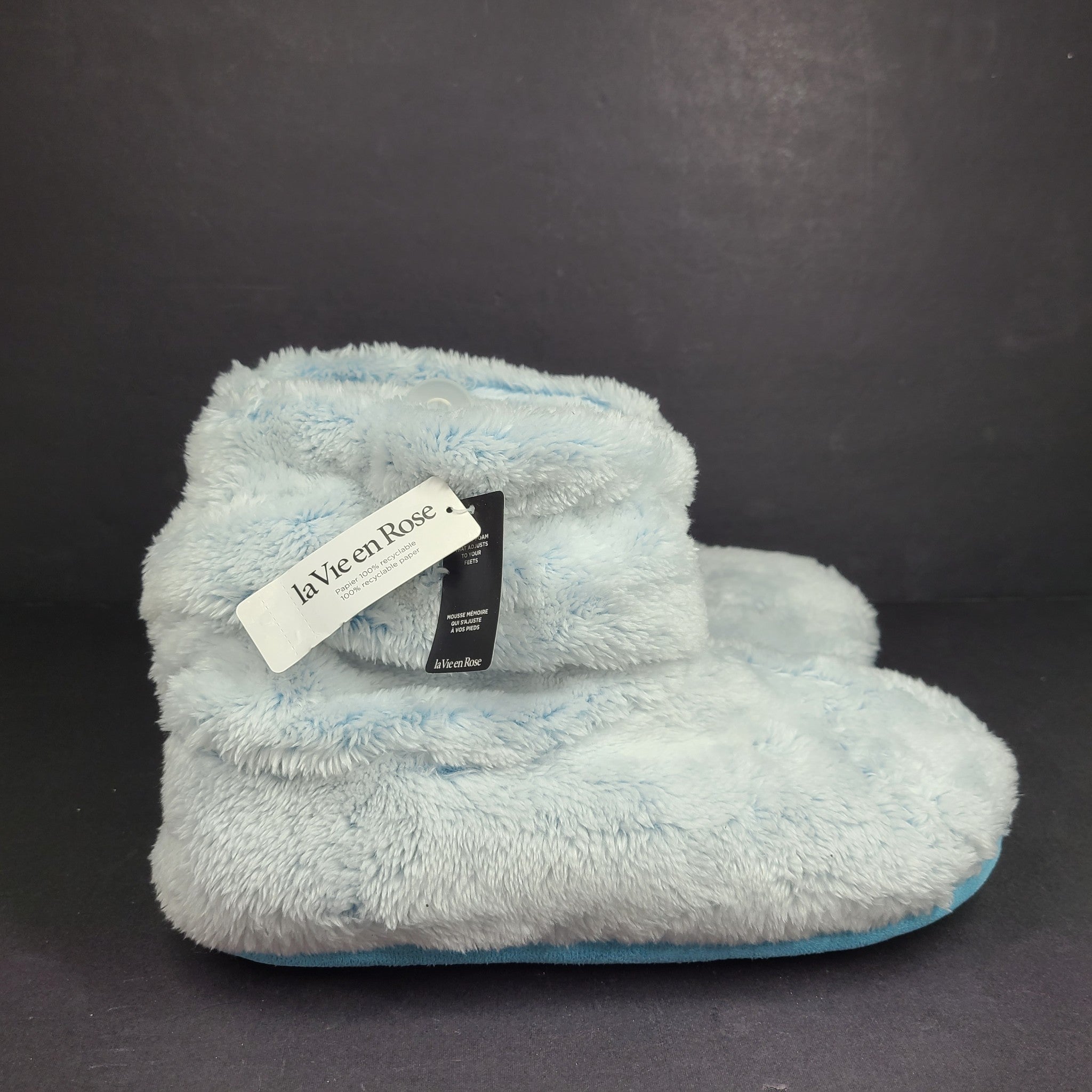La Vie en Rose Women's Sherpa Bootie Slippers Soft Sky Blue Sz L