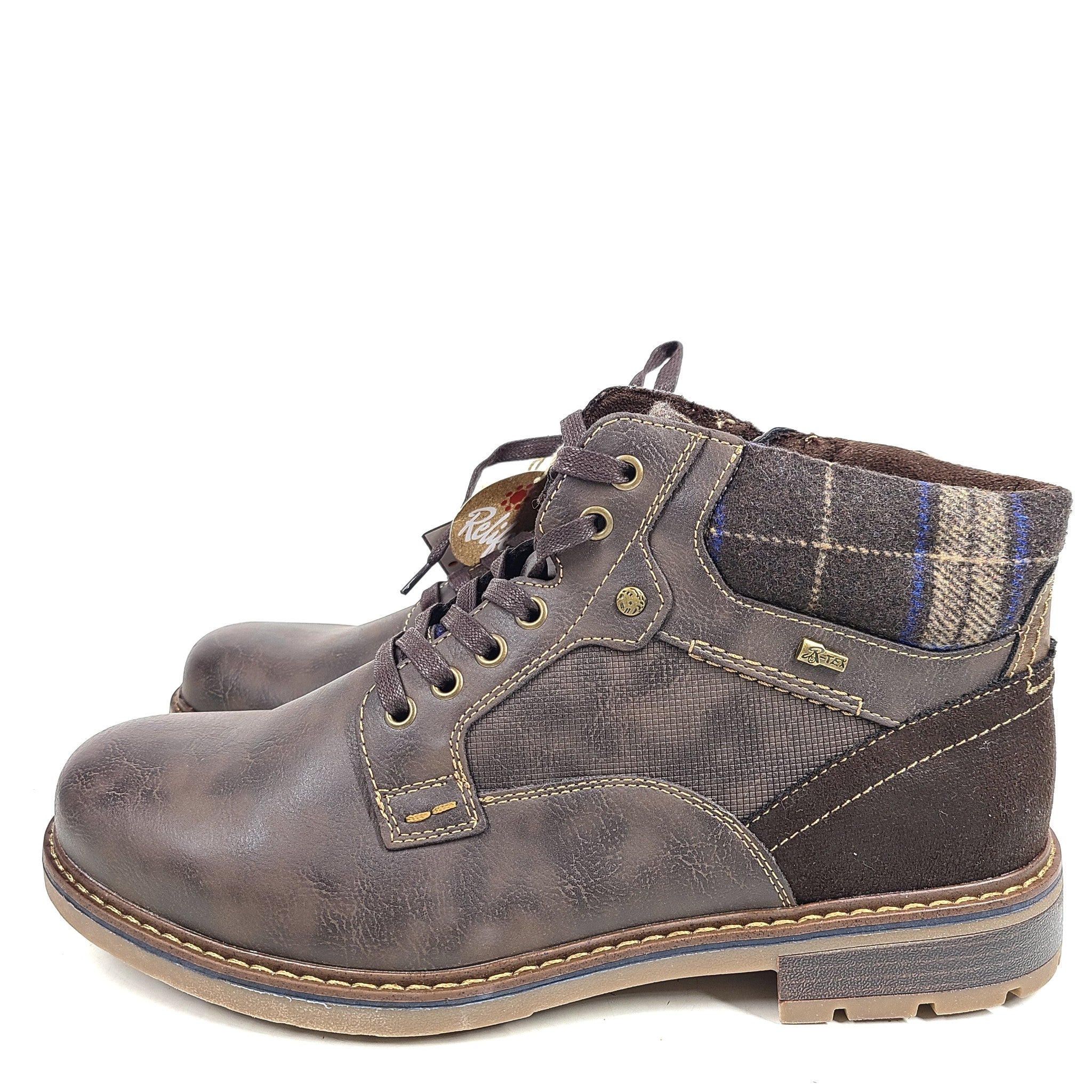Relife Men's Zip Up Ankle Boots Fleece Lining R-Tex Soft Reflex System Brown 11