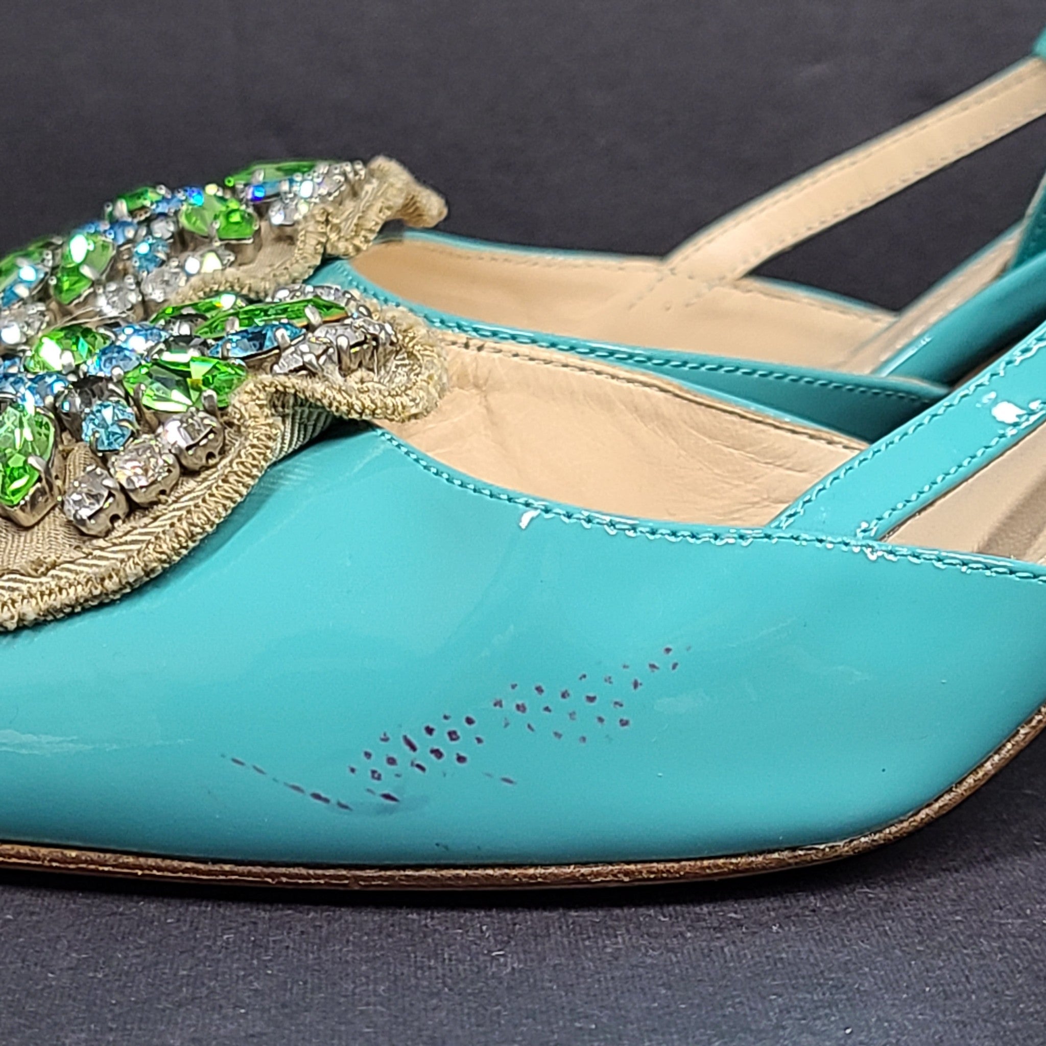 Prada Women's Slingback Pumps 1I016G Shoes Crystal Embelished Turquoise Sz 9