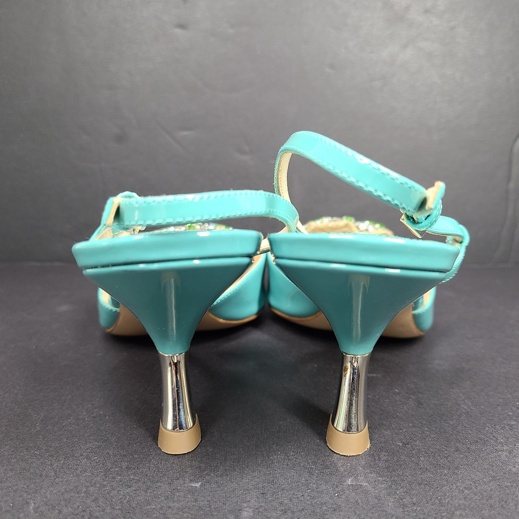 Prada Women's Slingback Pumps 1I016G Shoes Crystal Embelished Turquoise Sz 9