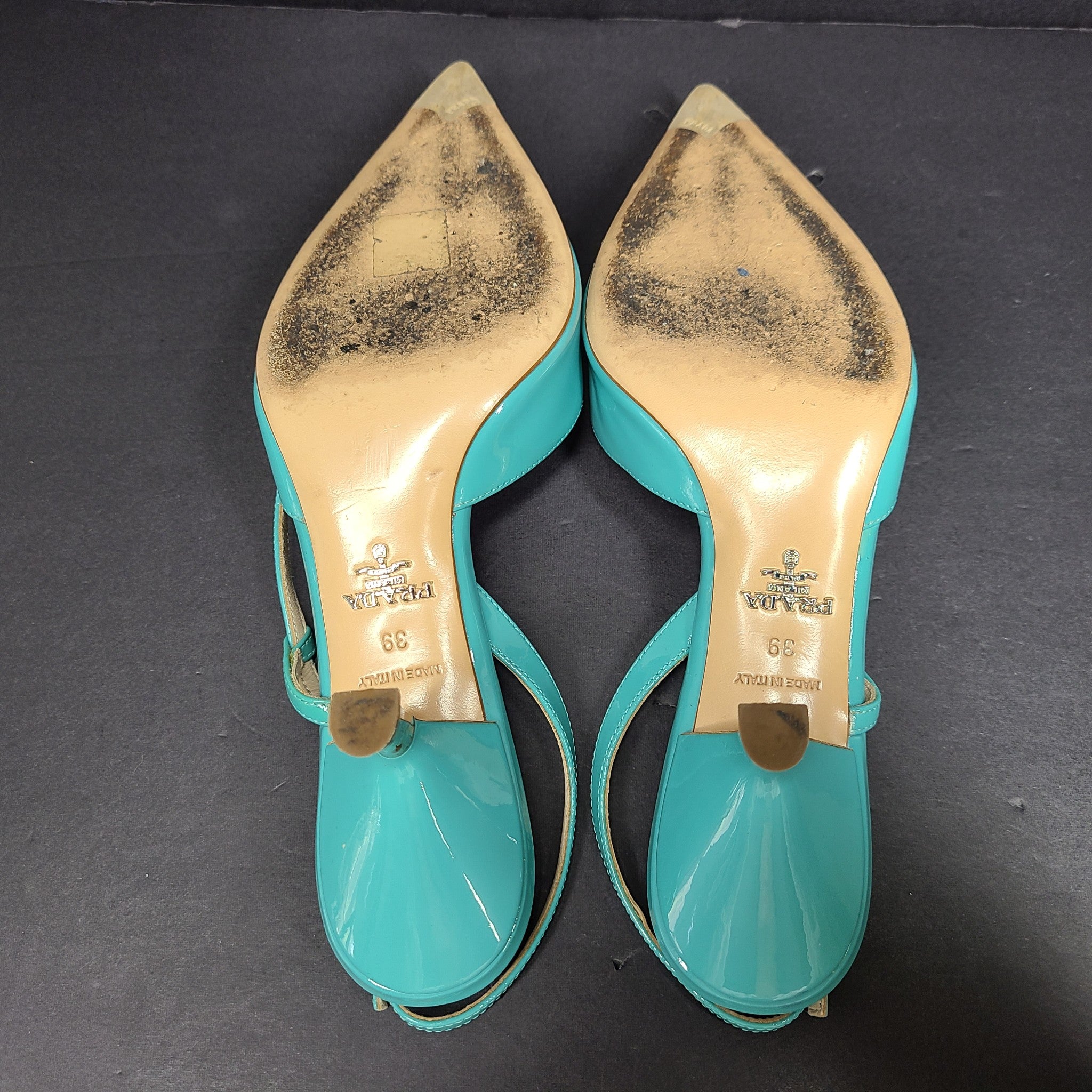 Prada Women's Slingback Pumps 1I016G Shoes Crystal Embelished Turquoise Sz 9