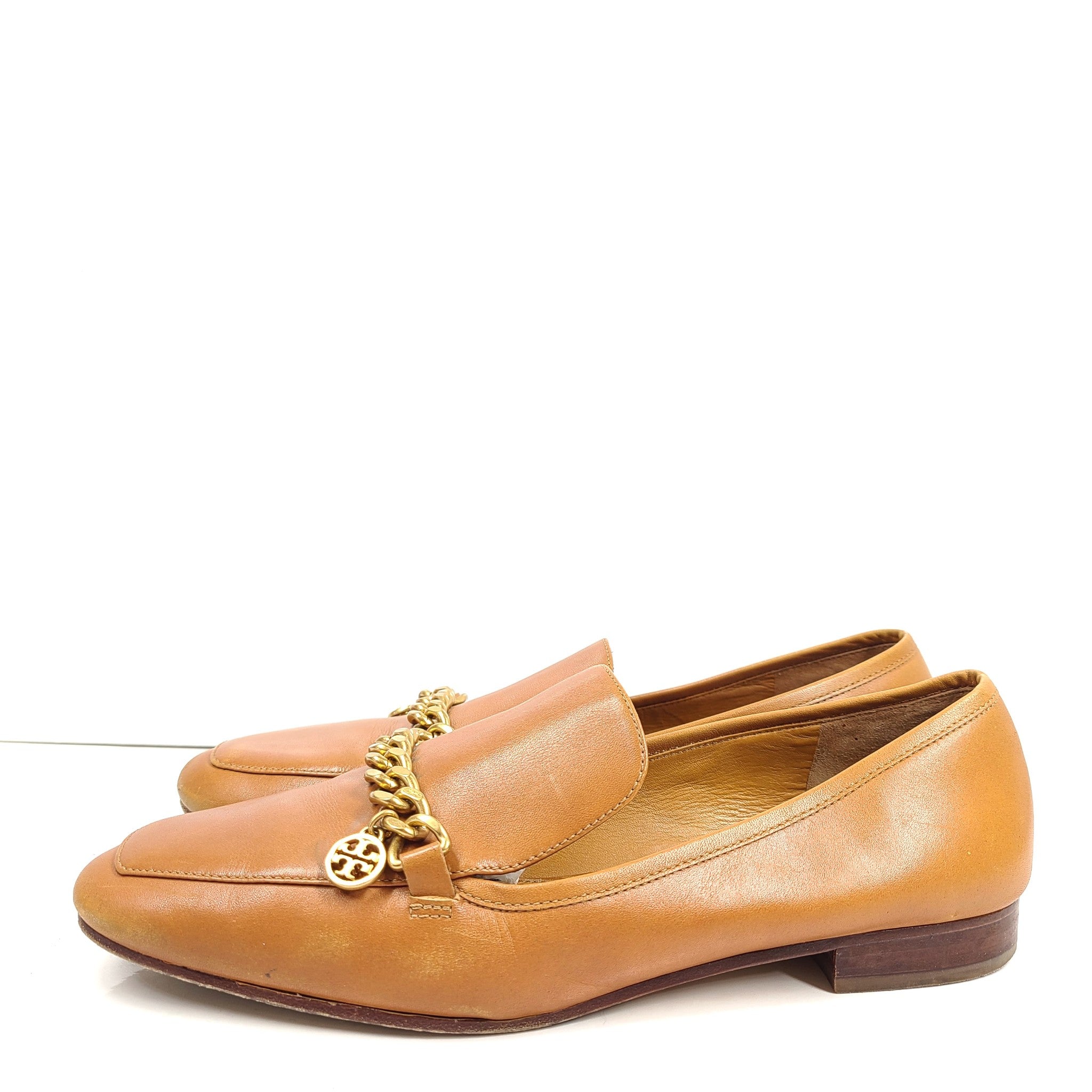 Tory Burch Women's Benton Loafers Charm Leather Tan Brown Shoes 75957 8M