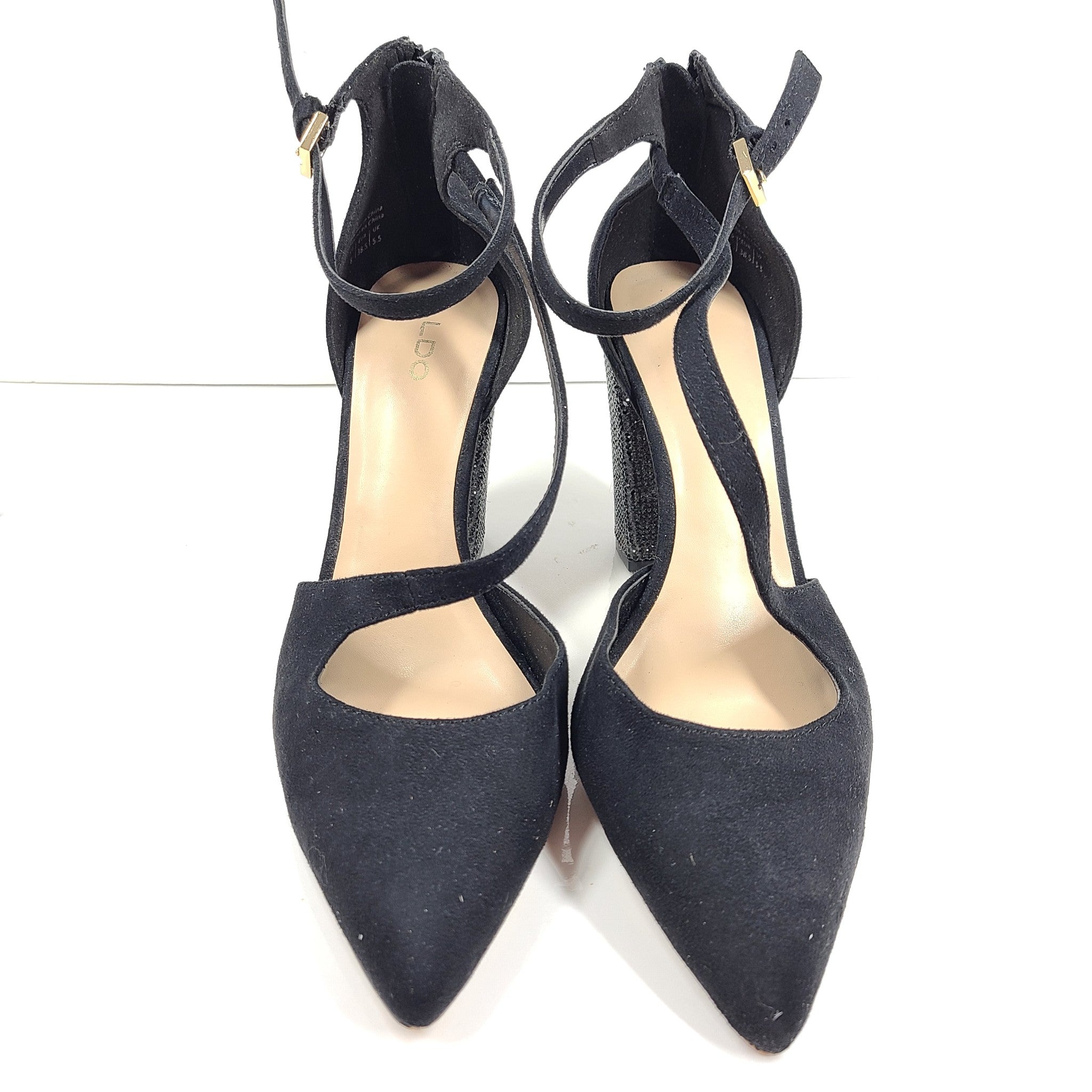Aldo Nicholes Ankle Strap Pointed Toe Rhinestone Pumps Heeled Shoes Black 8