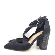 Aldo Nicholes Ankle Strap Pointed Toe Rhinestone Pumps Heeled Shoes Black 8