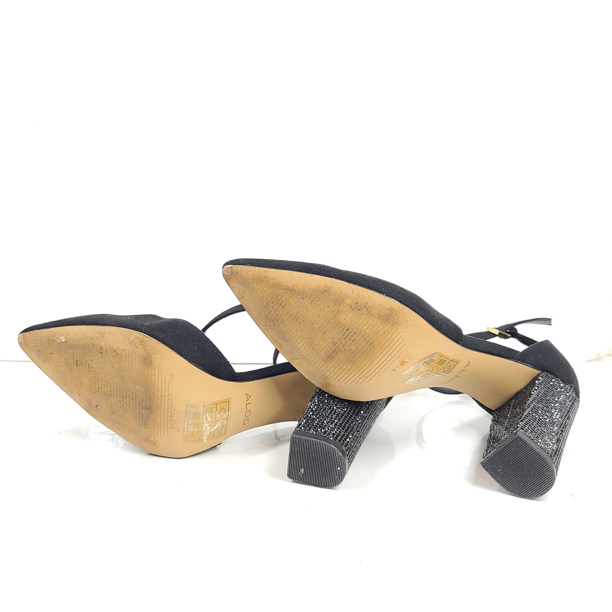 Aldo Nicholes Ankle Strap Pointed Toe Rhinestone Pumps Heeled Shoes Black 8