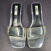 Zara Women's Transparent Clear Vinyl Sandals Square Toe Slides Silver 7.5
