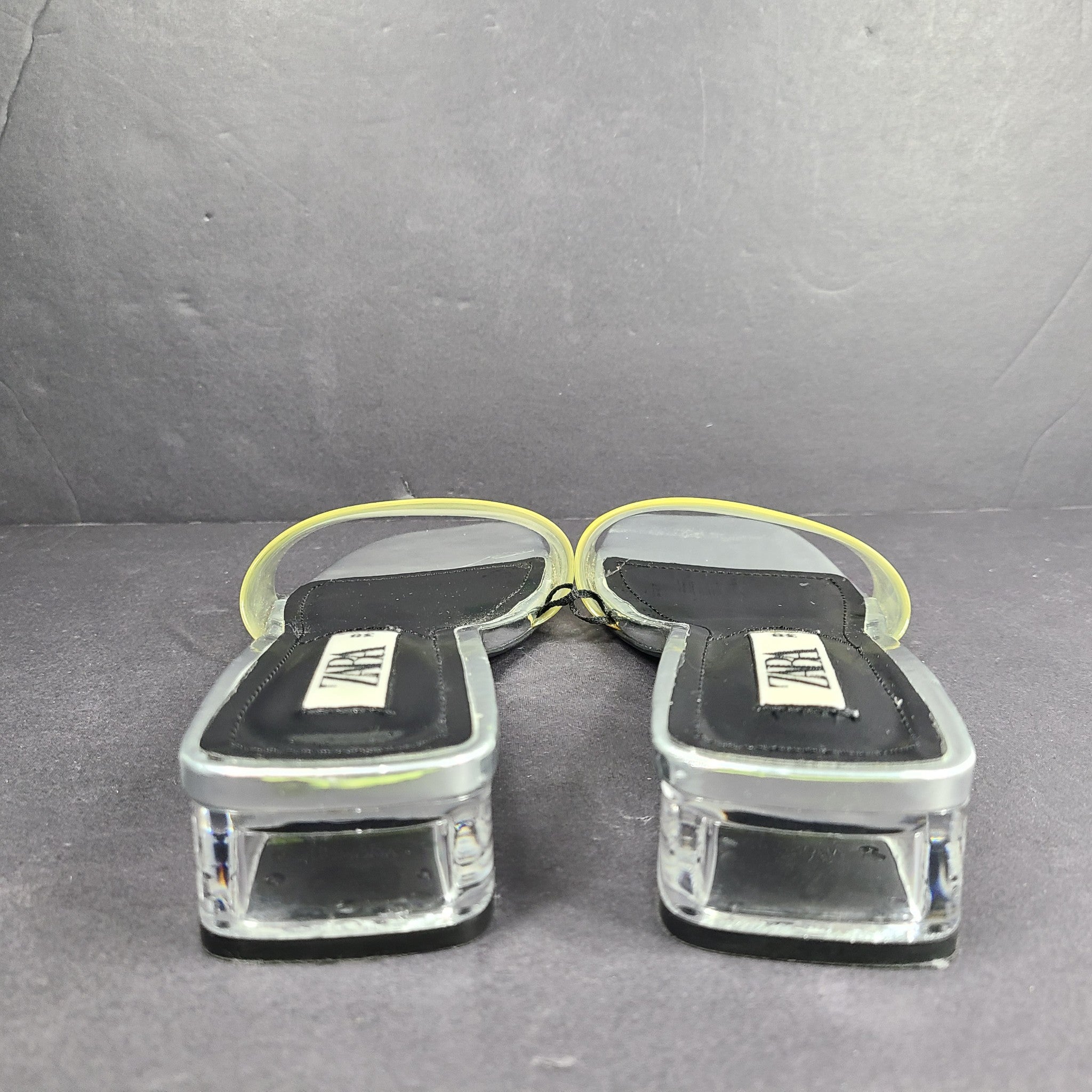 Zara Women's Transparent Clear Vinyl Sandals Square Toe Slides Silver 7.5