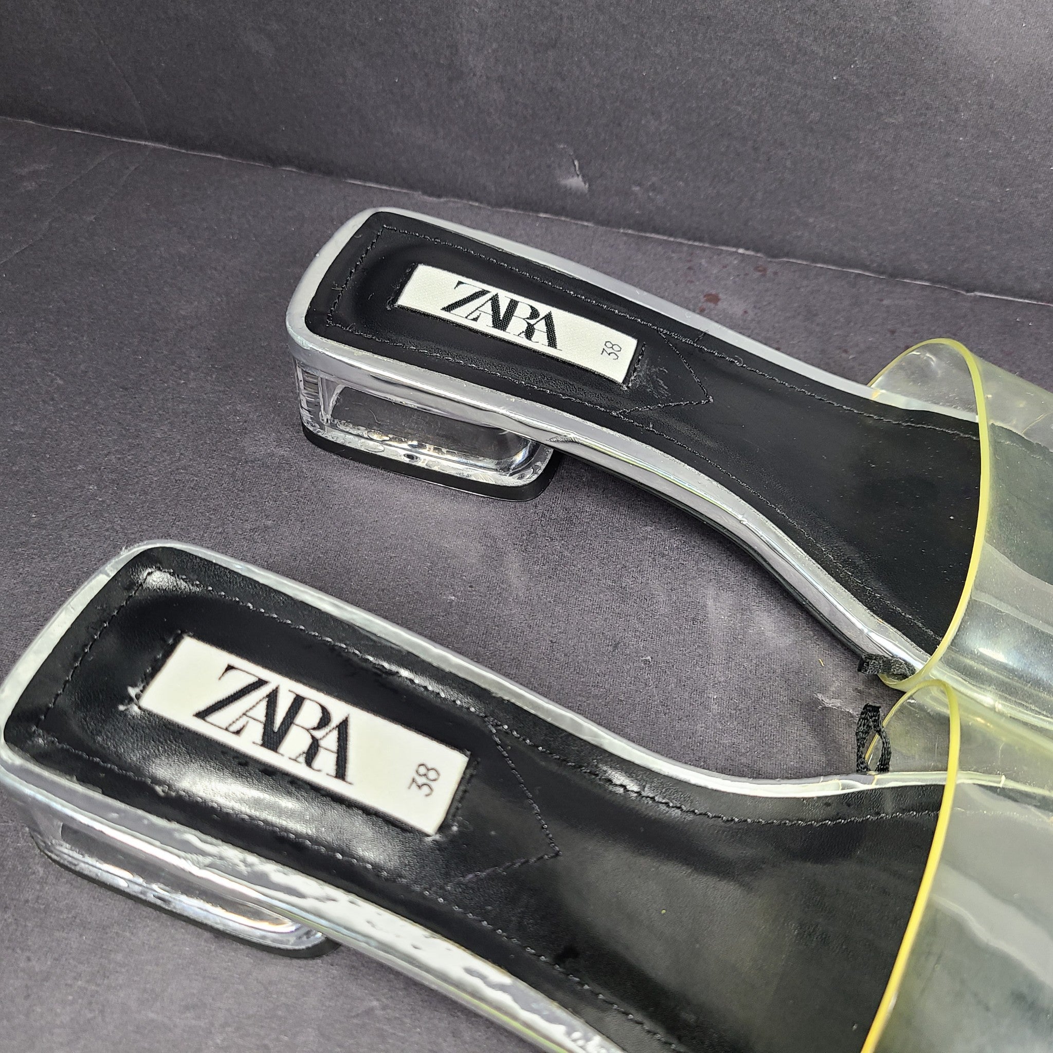 Zara Women's Transparent Clear Vinyl Sandals Square Toe Slides Silver 7.5