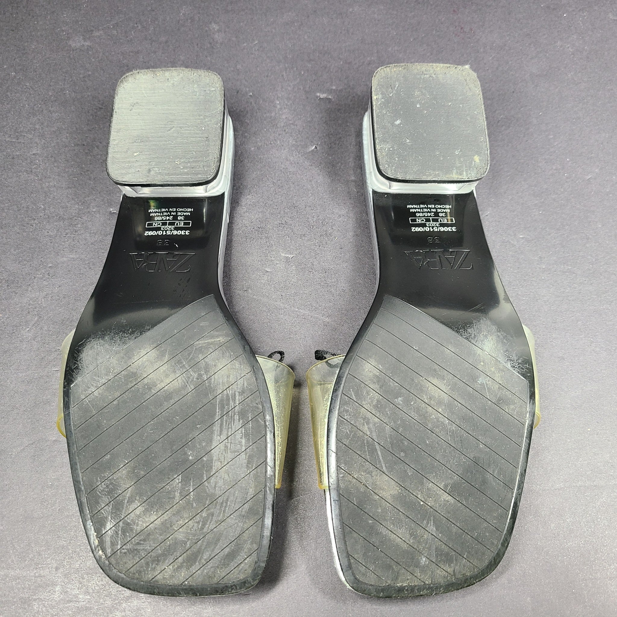 Zara Women's Transparent Clear Vinyl Sandals Square Toe Slides Silver 7.5