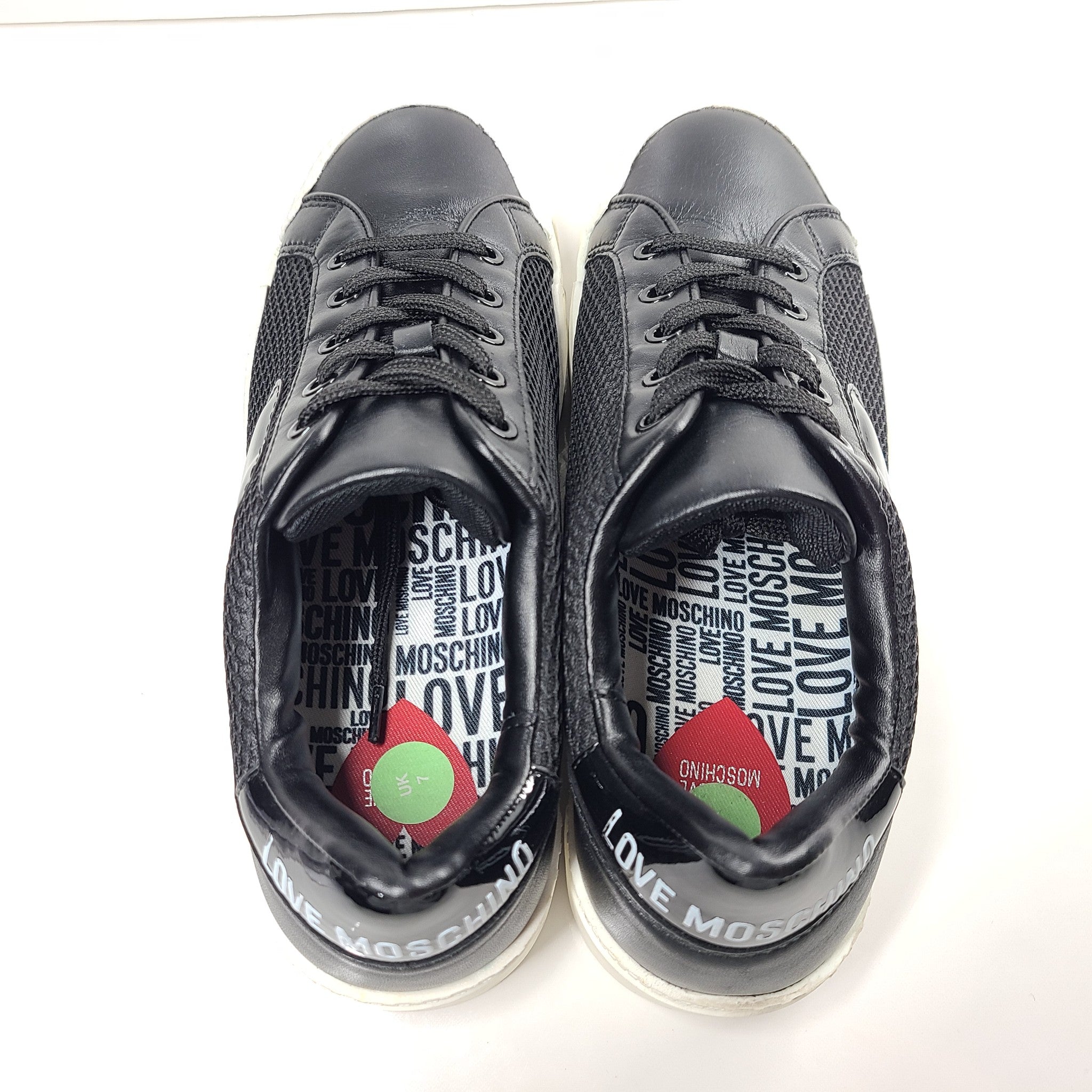 Love Moschino Women's Low Top Sneakers Calfskin Leather Black Sz US 9