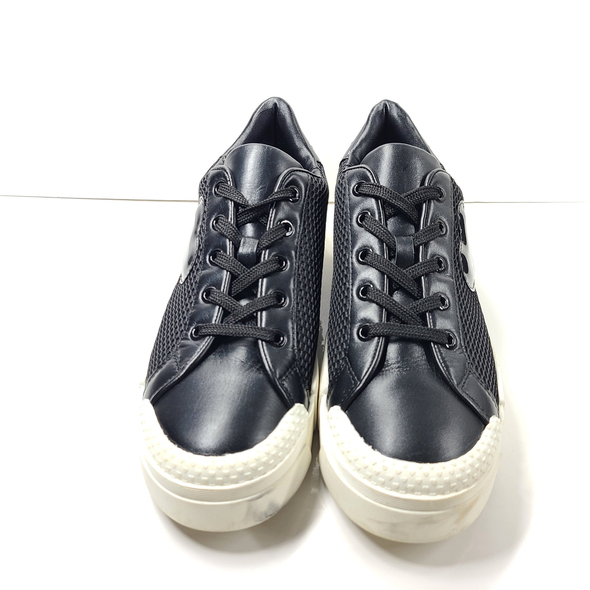 Love Moschino Women's Low Top Sneakers Calfskin Leather Black Sz US 9